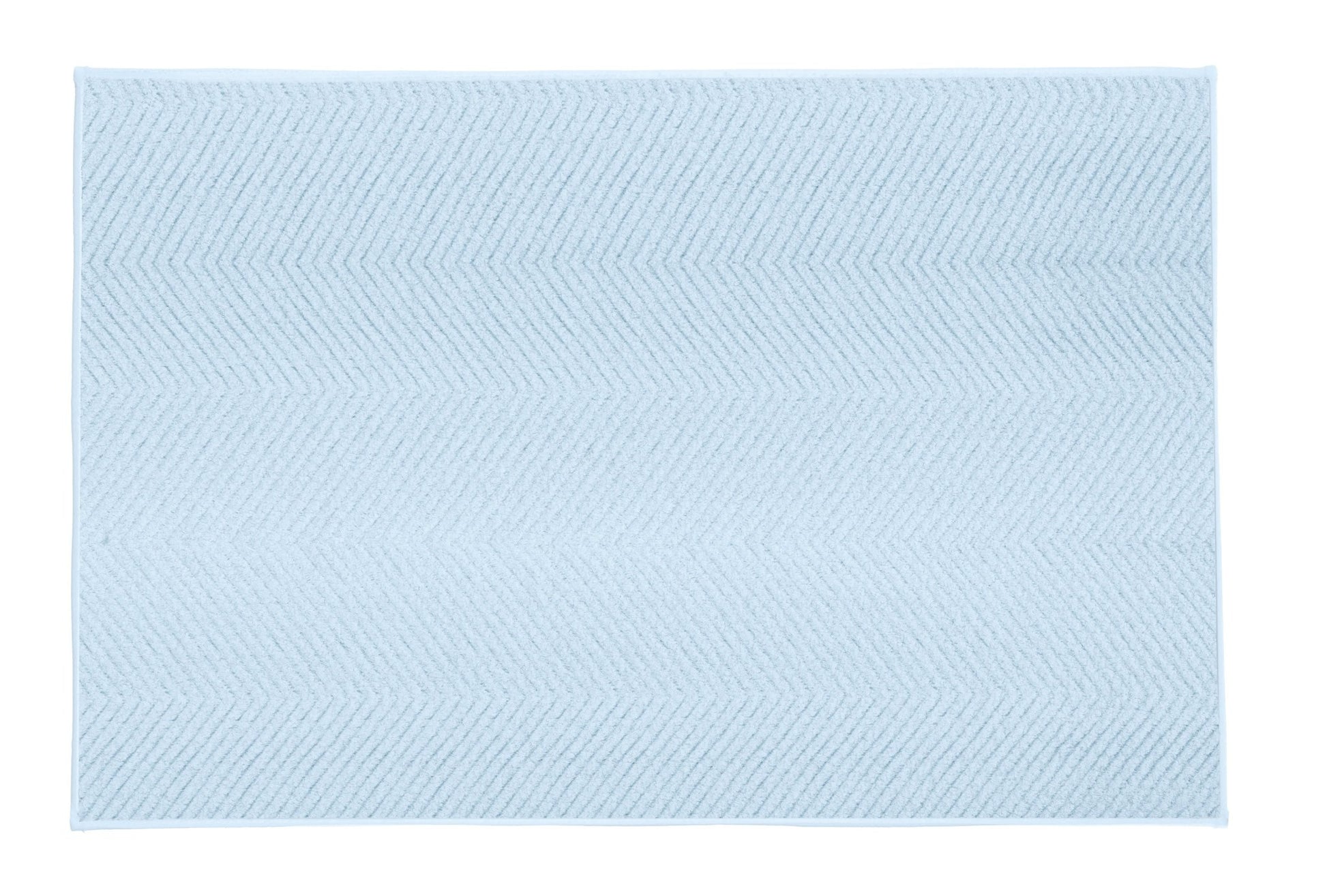 Hellblaue Badematte mit feinem Fischgrätmuster in rechteckiger Form
