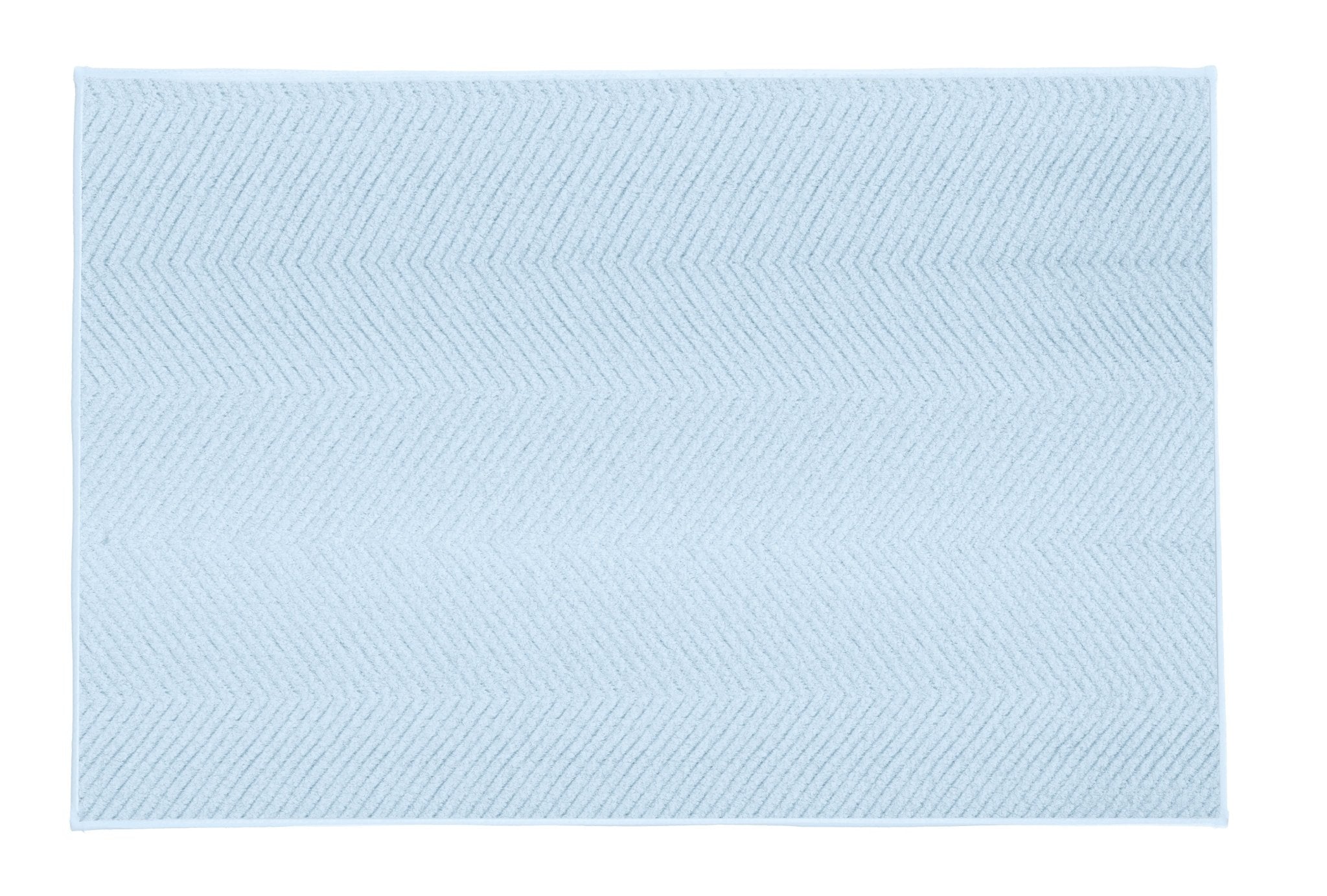 Hellblaue Badematte mit feinem Fischgrätmuster in rechteckiger Form