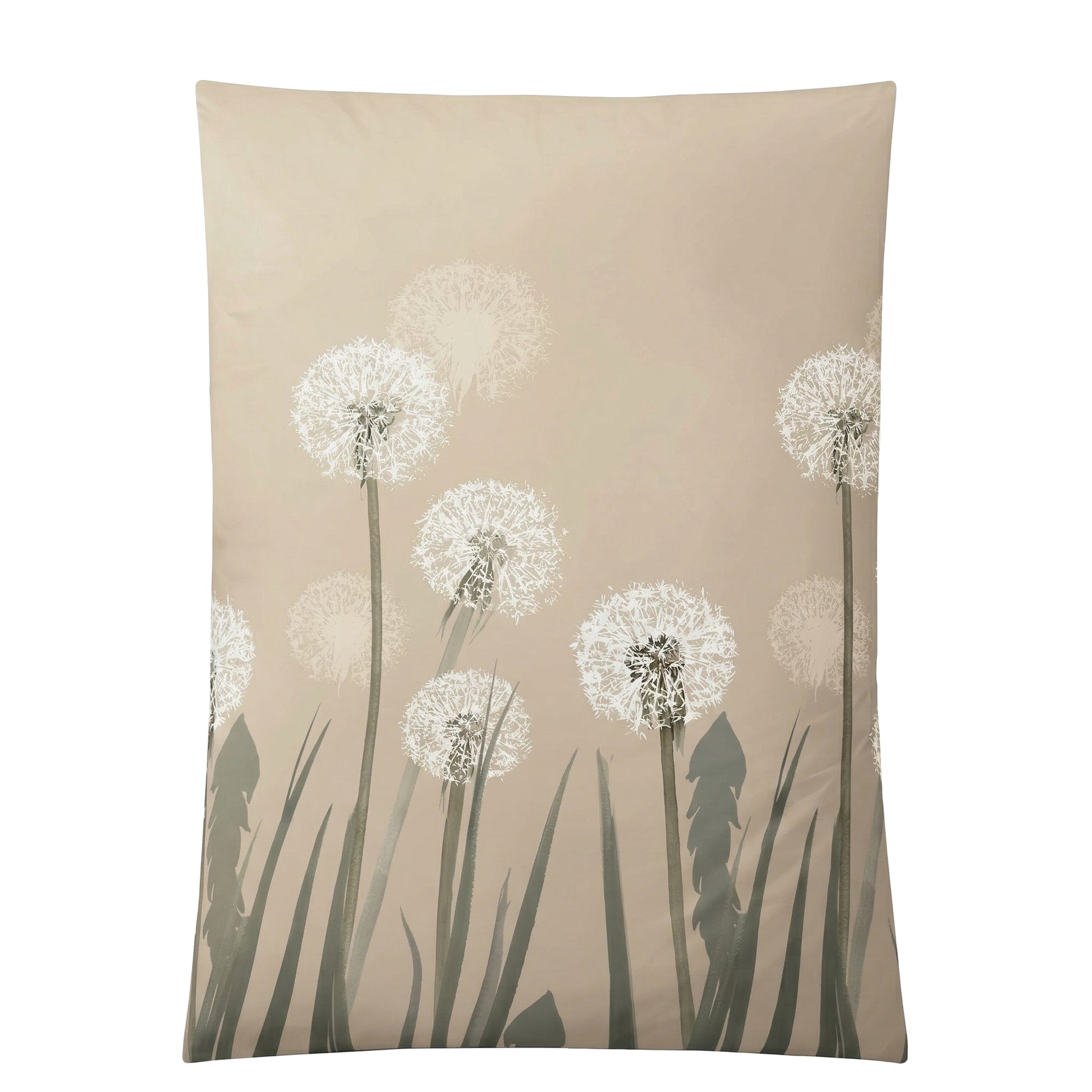 Beige Bettwäsche mit weißen Pusteblumen und grauen Gräsern