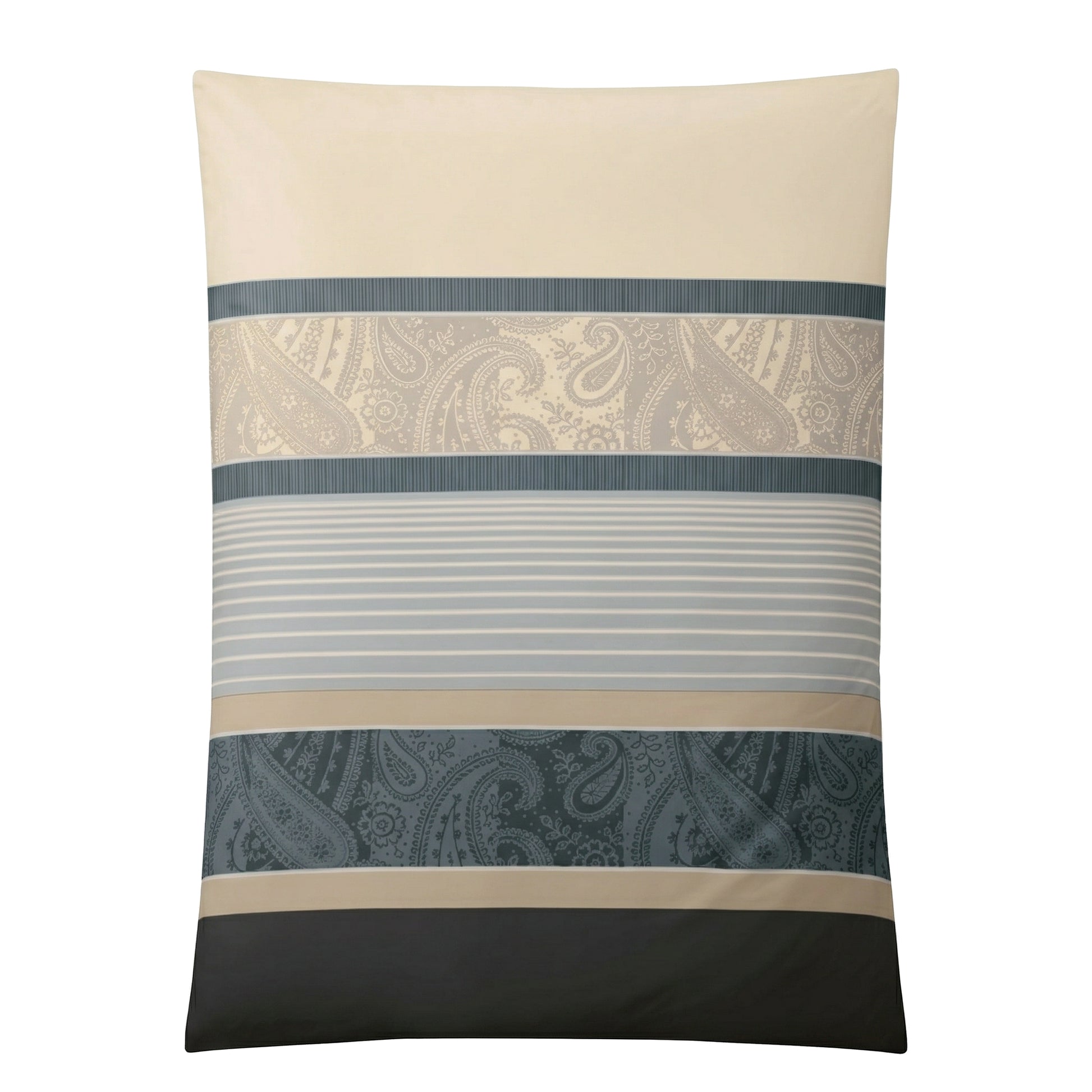 Beige Bettwäsche mit Streifen und Paisleymuster in Blaugrau