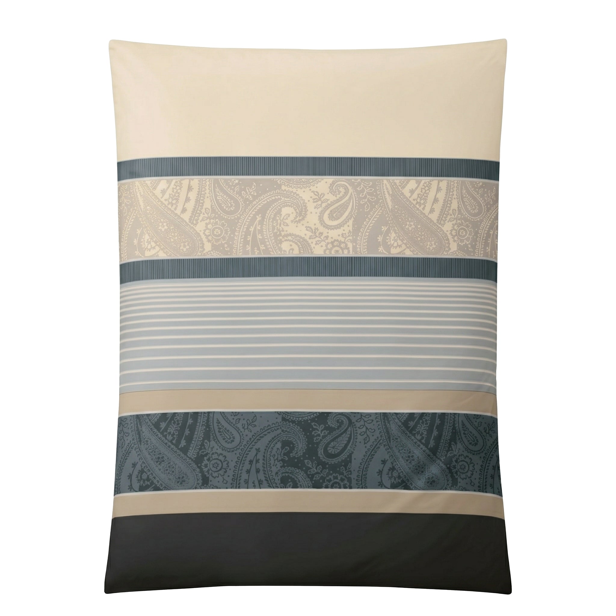 Beige Bettwäsche mit Streifen und Paisleymuster in Blaugrau