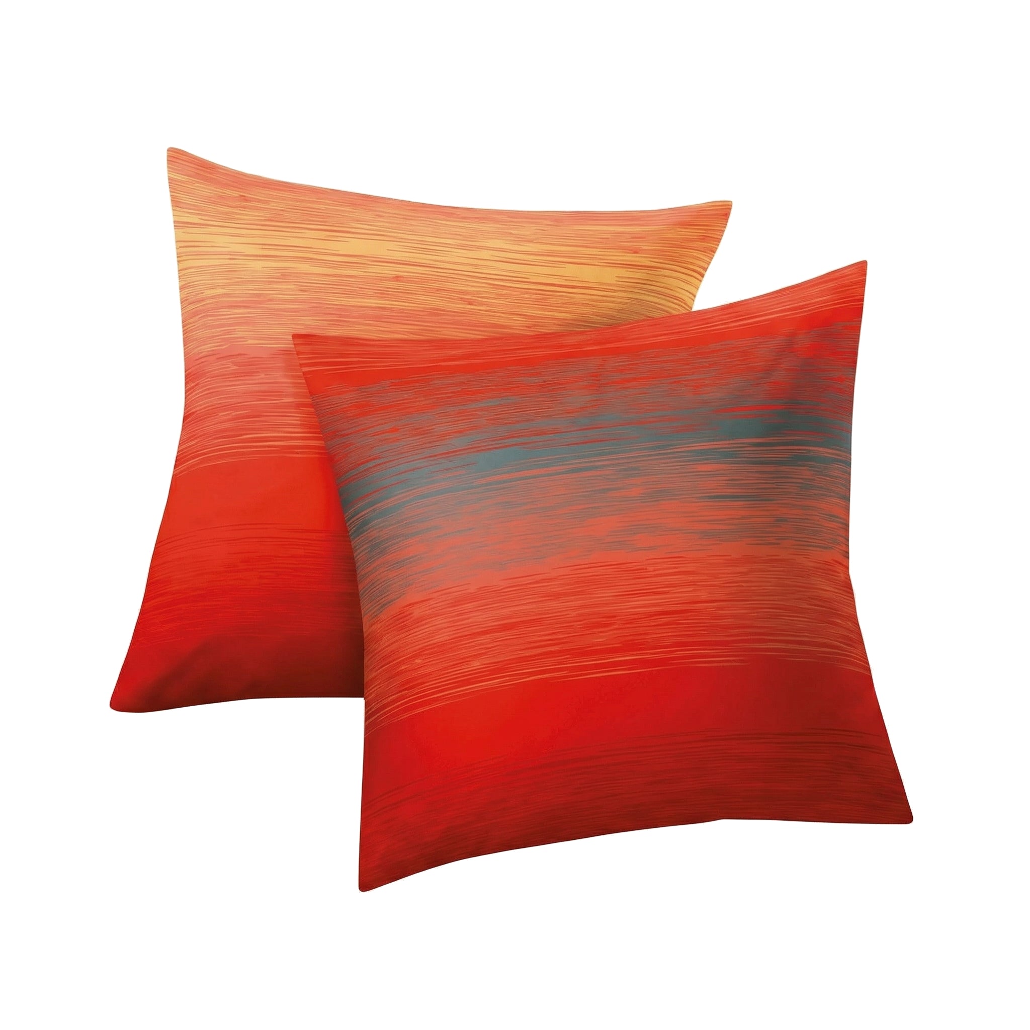 Kopfkissenbezug in Rot-Orange mit dynamischem Streifenmuster.
