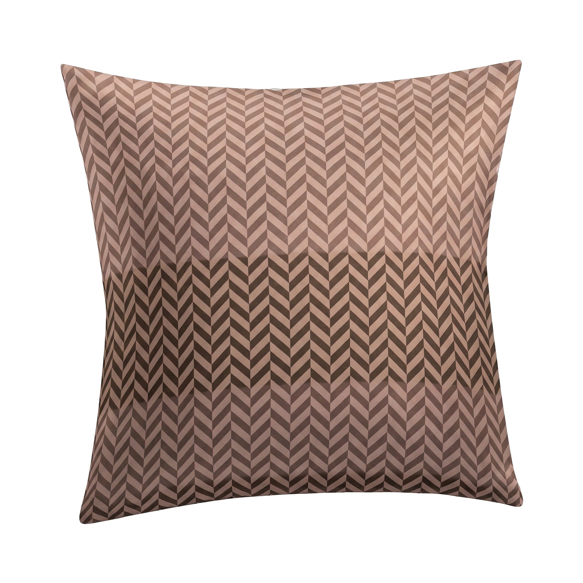 Kopfkissenüberzug in Taupe mit feinem Fischgrätmuster.