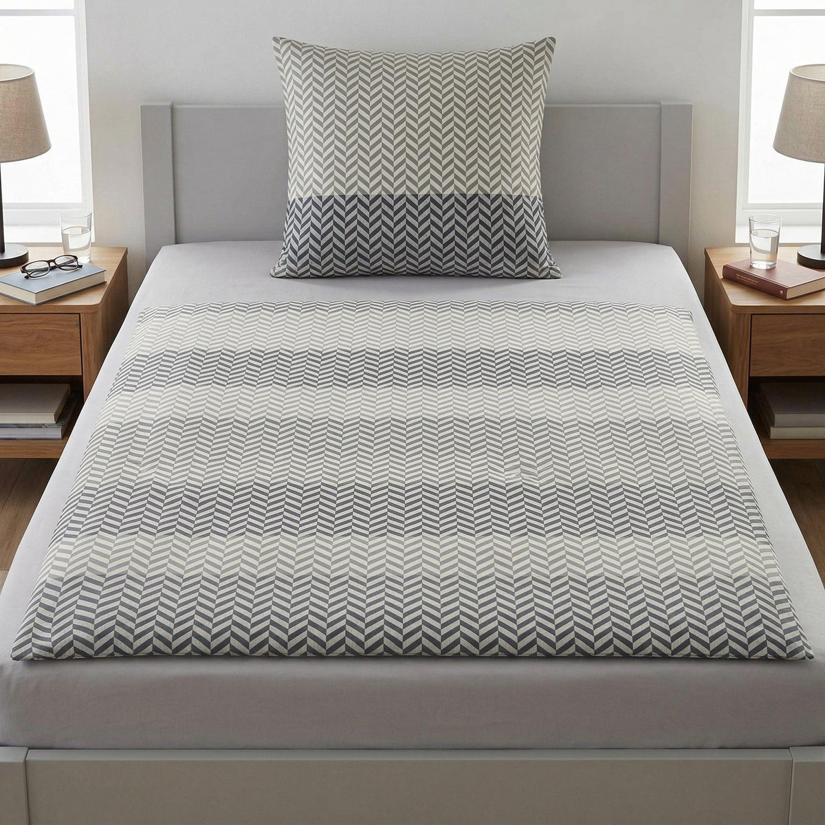 Bettwäsche Satin COSY Grau 155 x 220 cm und 80 x 80 cm – Kleine Wolke