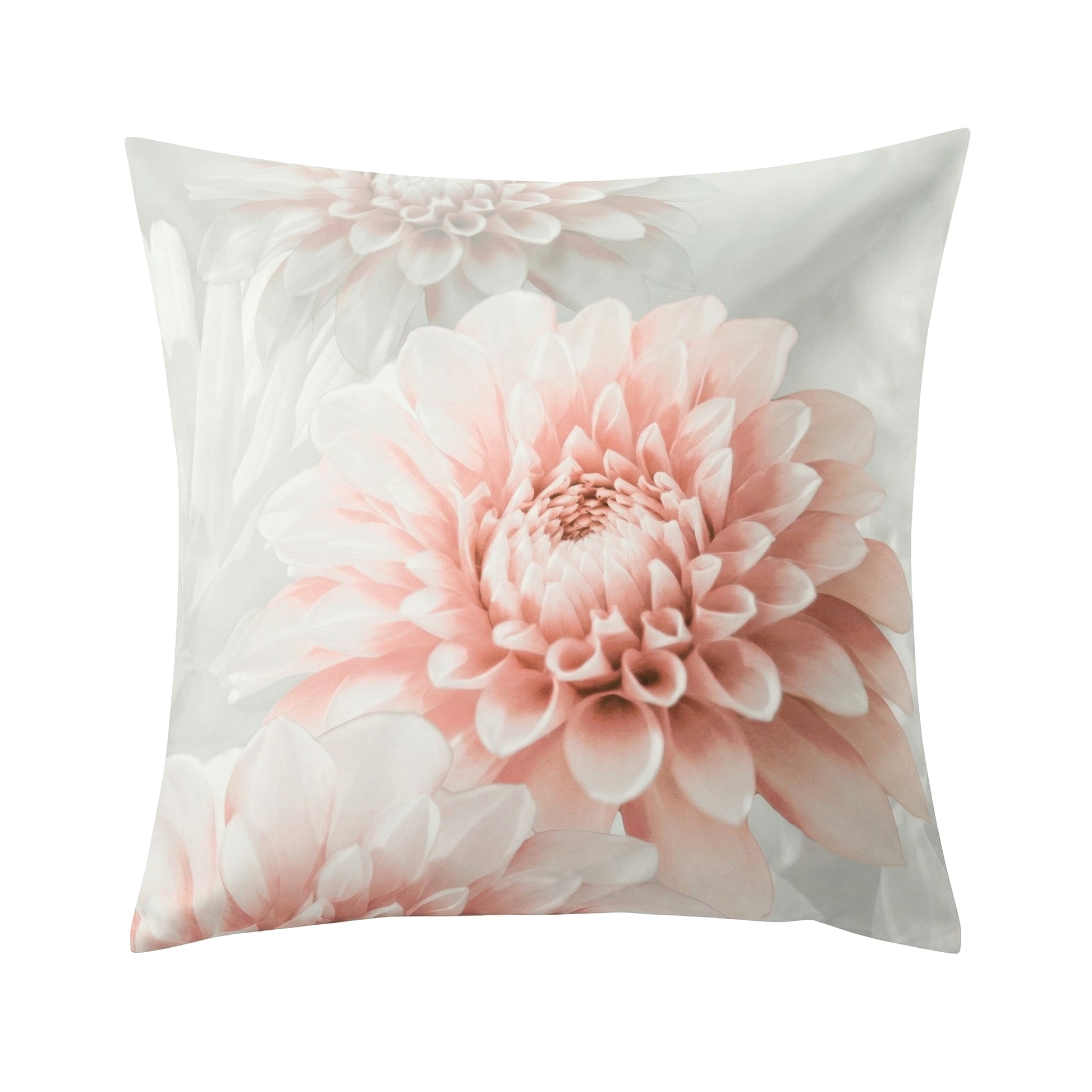 Kopfkissenüberzug mit zarten rosa Blüten auf hellem Grund.