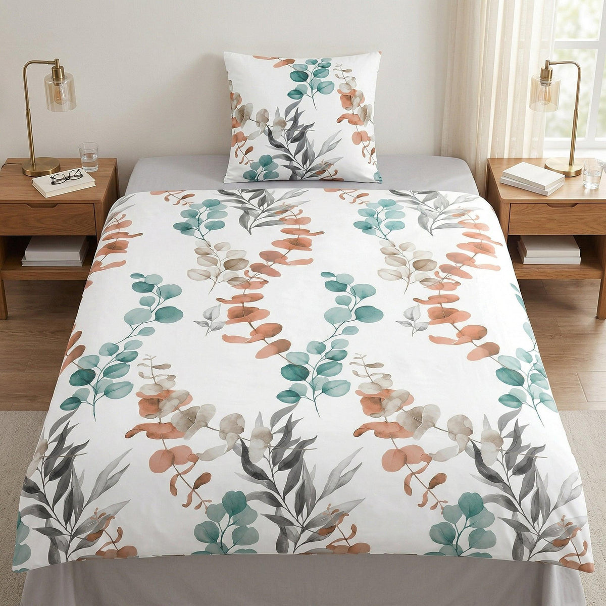 Bettwäsche Satin FABALES Eucalyptus 135 x 200 cm und 80 x 80 cm – Kleine Wolke