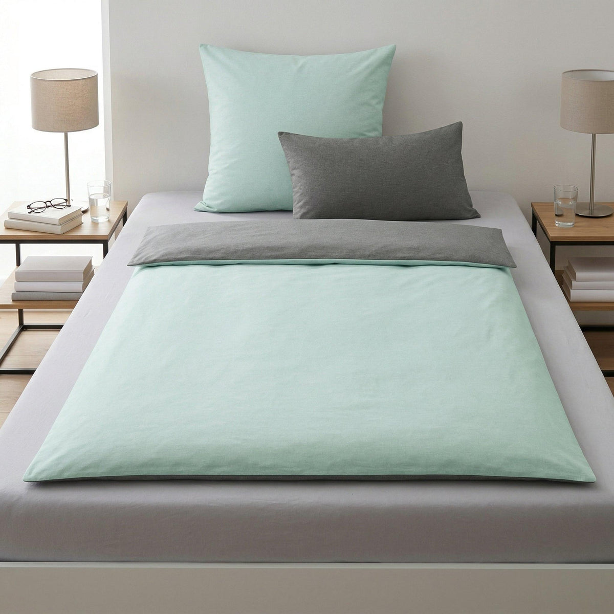 Bettwäsche Satin GRACIA Mint 135 x 200 und 80 x 80 und 40 x 80 cm – Kleine Wolke