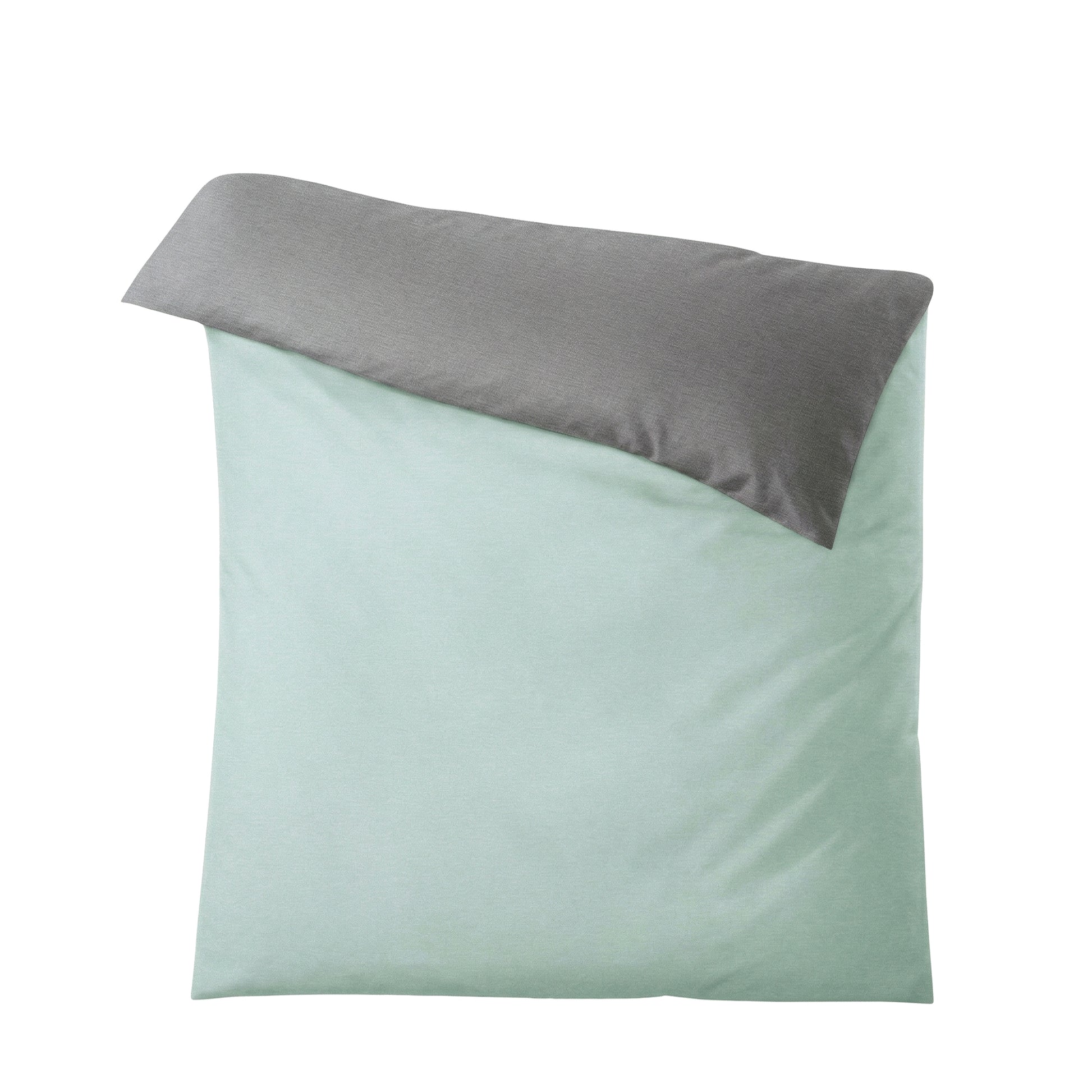 Uni Bettwäsche in Mintgrün mit grauem Umschlag.