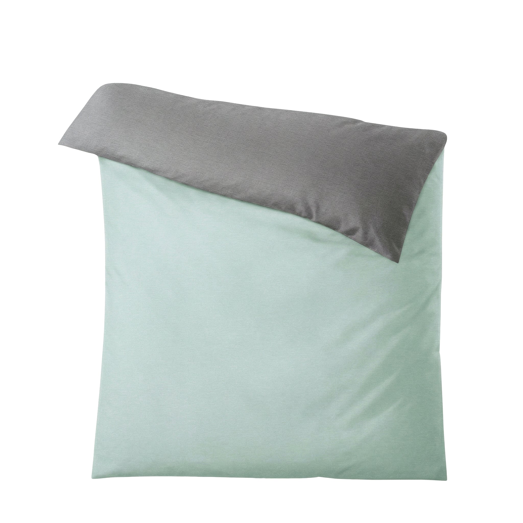 Uni Bettwäsche in Mintgrün mit grauem Umschlag.