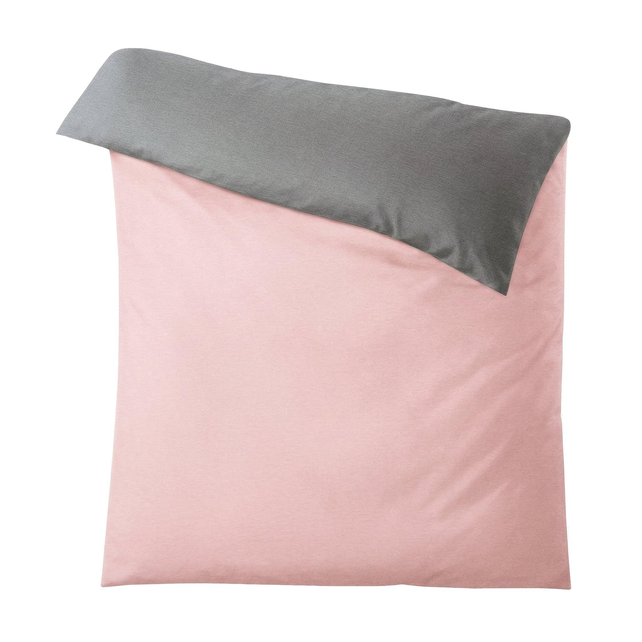 Zweifarbige Bettwäsche in Rosa und Grau, schlicht und uni.
