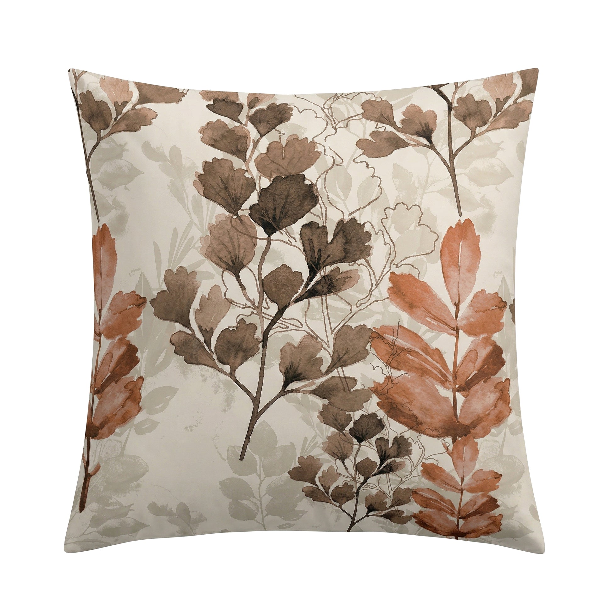Kopfkissenüberzug in Creme mit floralem Aquarellmuster in Braun.