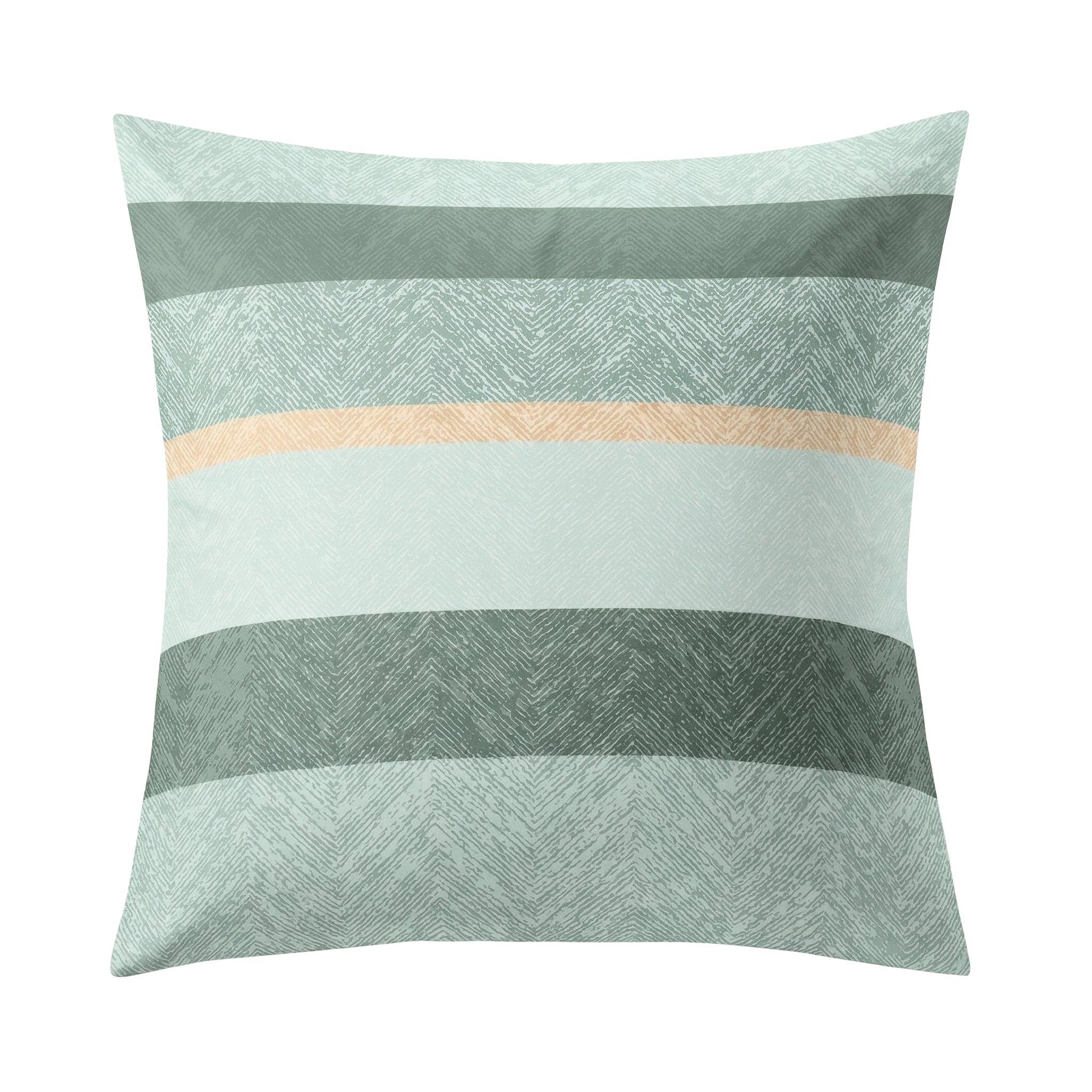 Kopfkissenüberzug mit Streifen in Mintgrün, Grau und Beige.