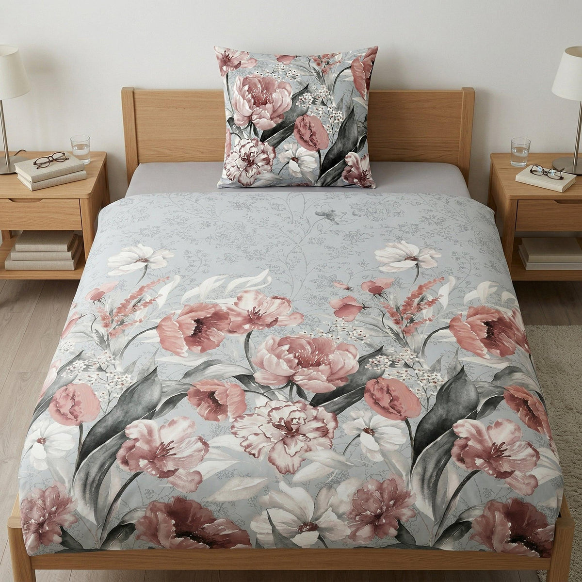 Bettwäsche Satin HANAKO Silbergrau 155 x 220 cm und 80 x 80 cm – Kleine Wolke