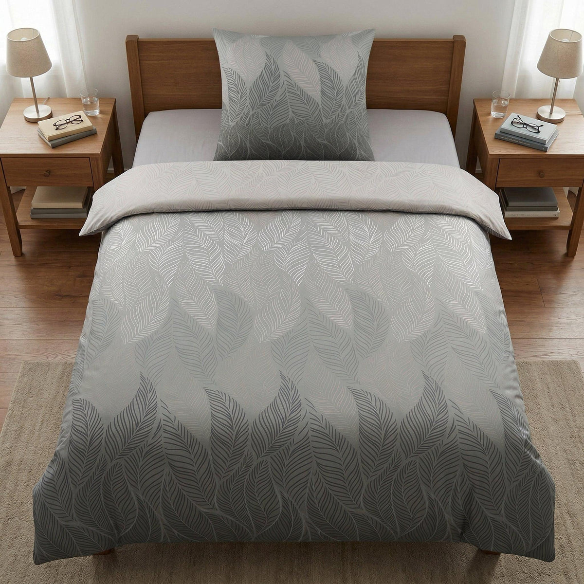 Bettwäsche Satin JAMIRO Grau 135 x 200 cm und 80 x 80 cm – Kleine Wolke