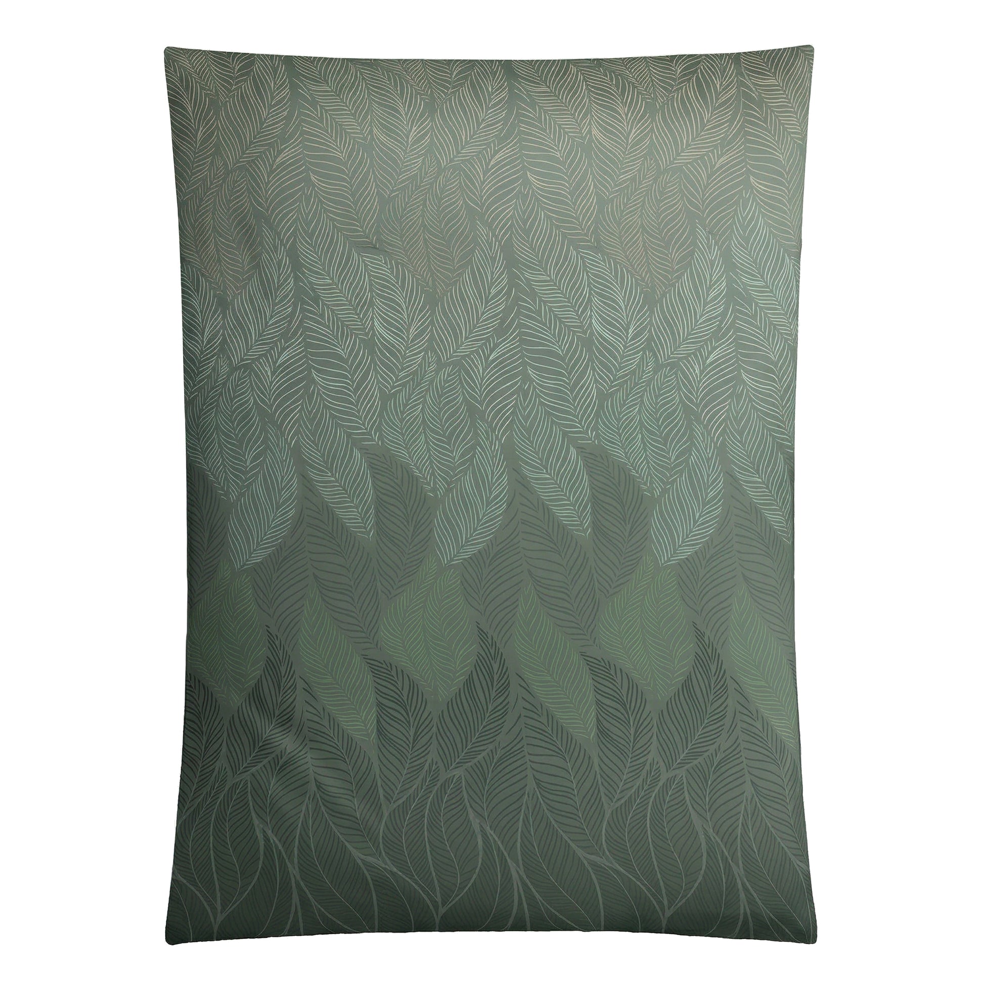 Grüne Bettwäsche mit feinem Blättermuster und Farbverlauf.