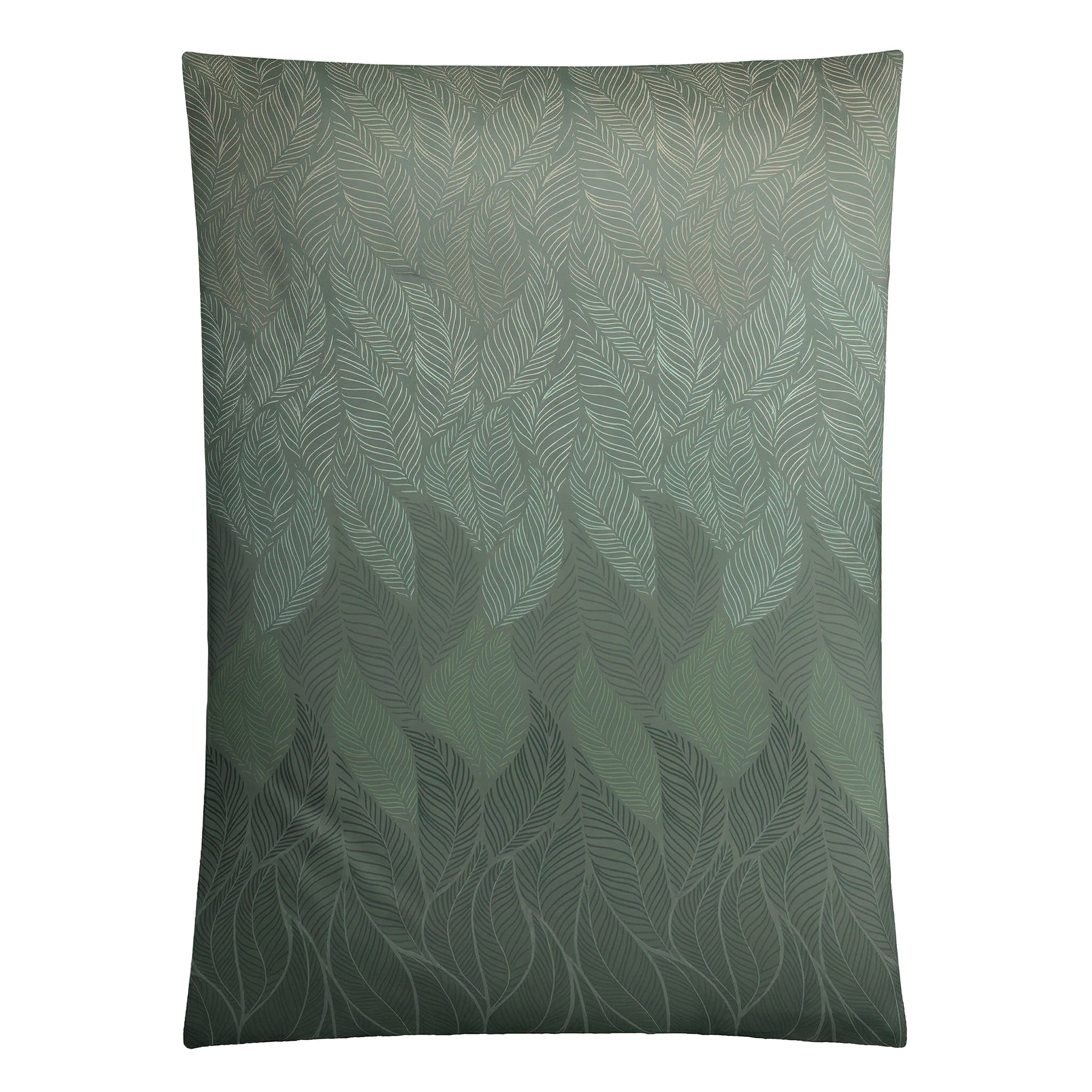 Grüne Bettwäsche mit feinem Blättermuster und Farbverlauf.