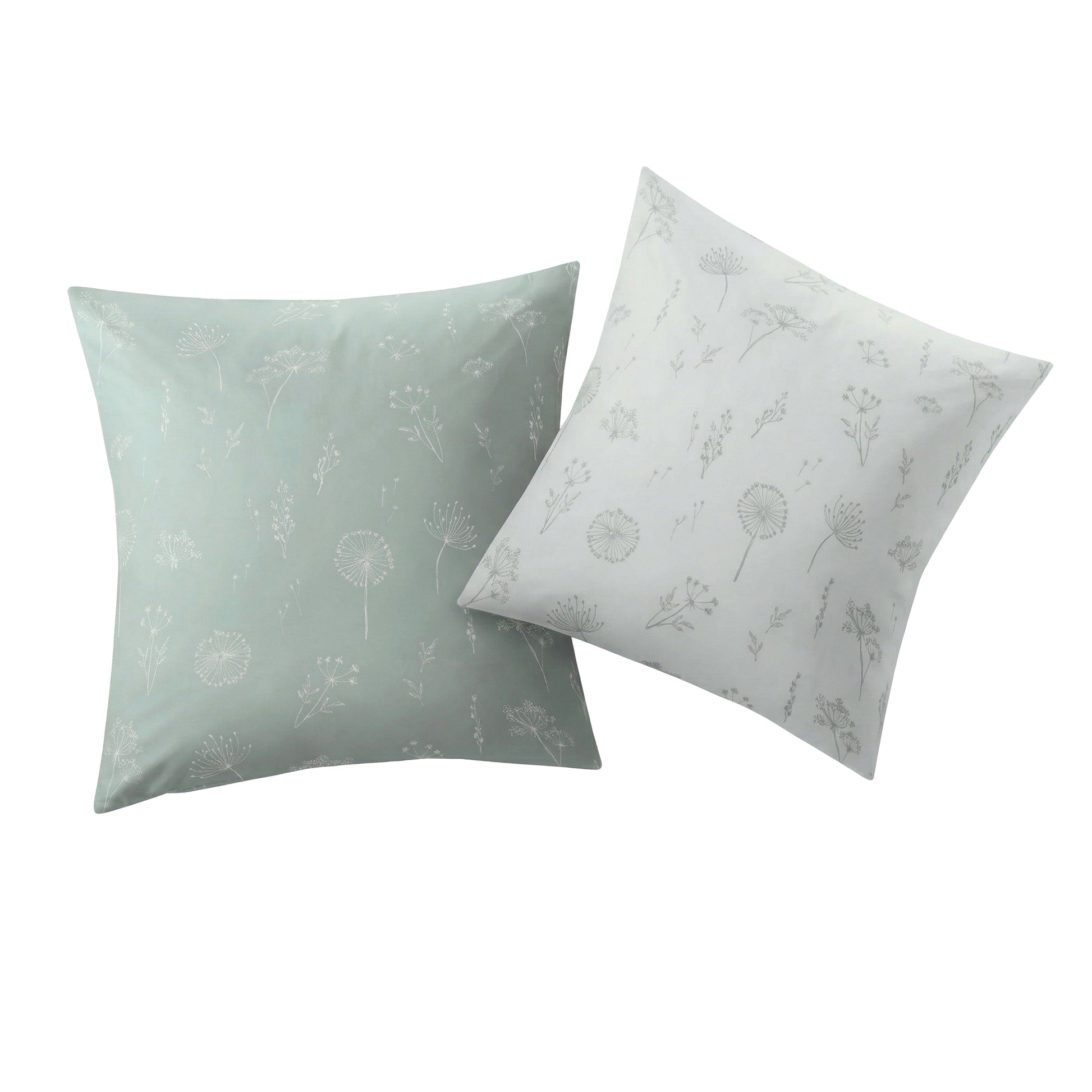 Hellgrüner Kopfkissenüberzug mit zartem Blumenmuster.