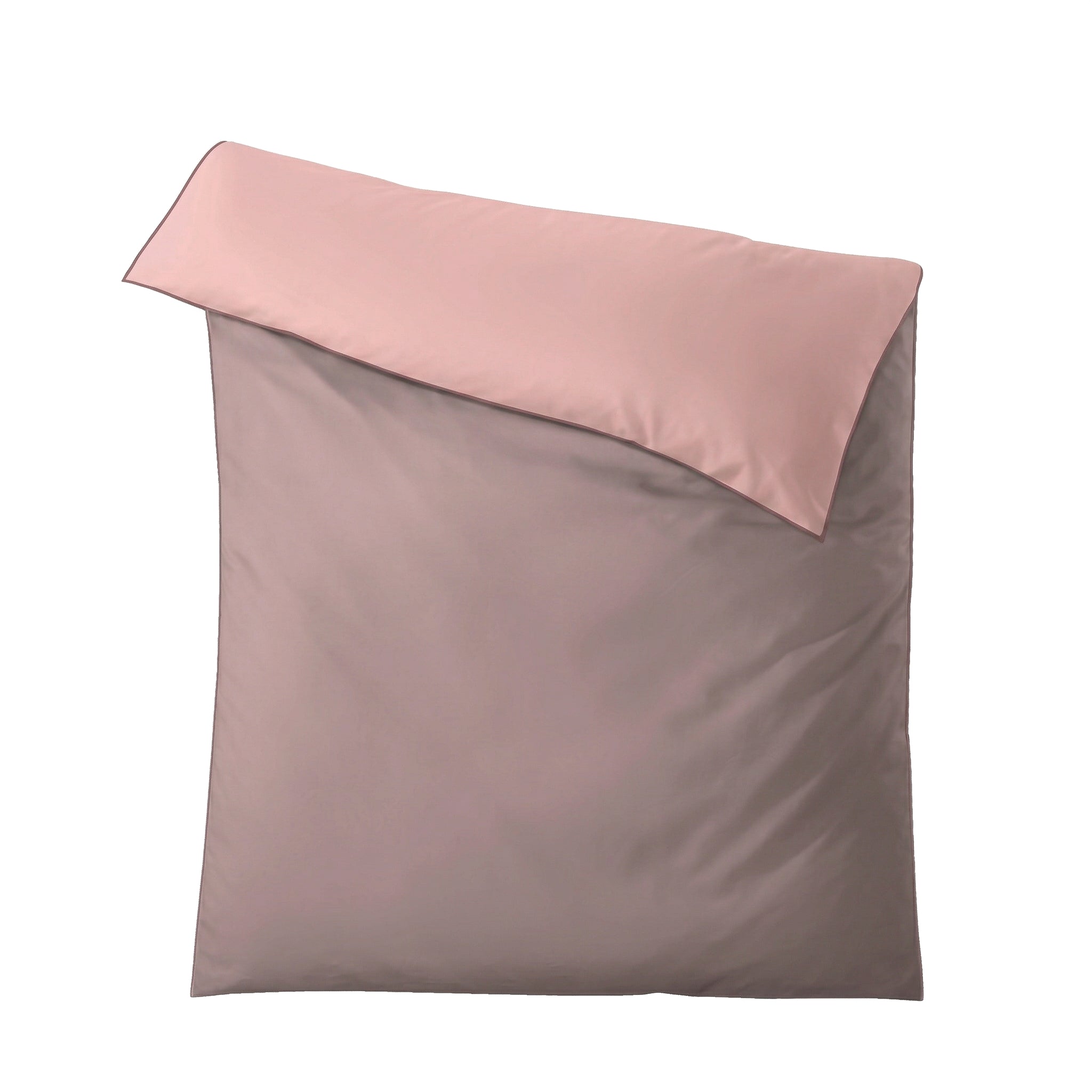 Zweifarbiger Bettüberzug in Rosa und Taupe, schlicht.