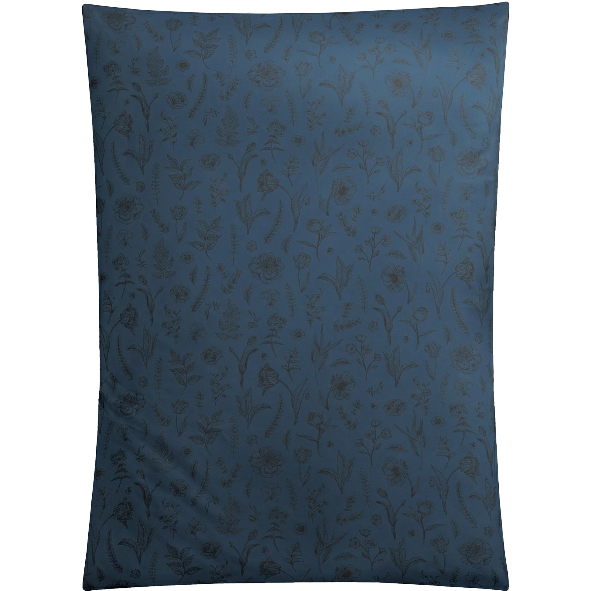 Blaue Bettwäsche mit dezentem floralem Allover-Muster.