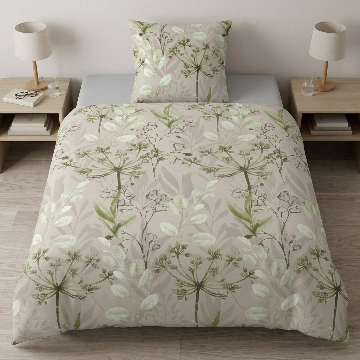 Bettwäsche Satin LUKARDIS Dill 155 x 220 cm und 80 x 80 cm – Kleine Wolke