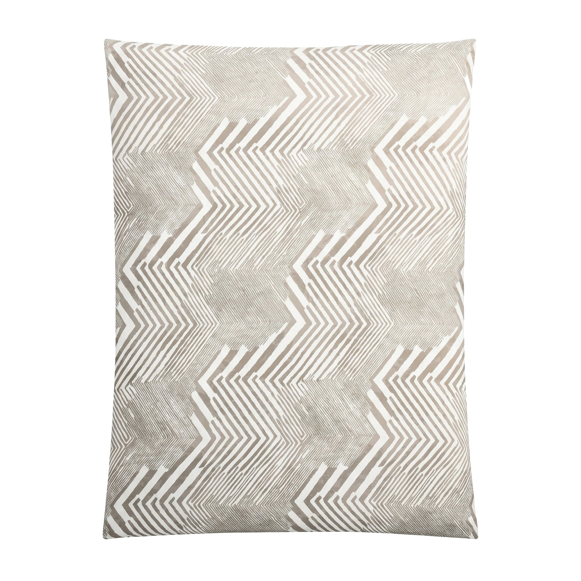 Beige-weiße Bettwäsche mit grafischem Zickzackmuster.