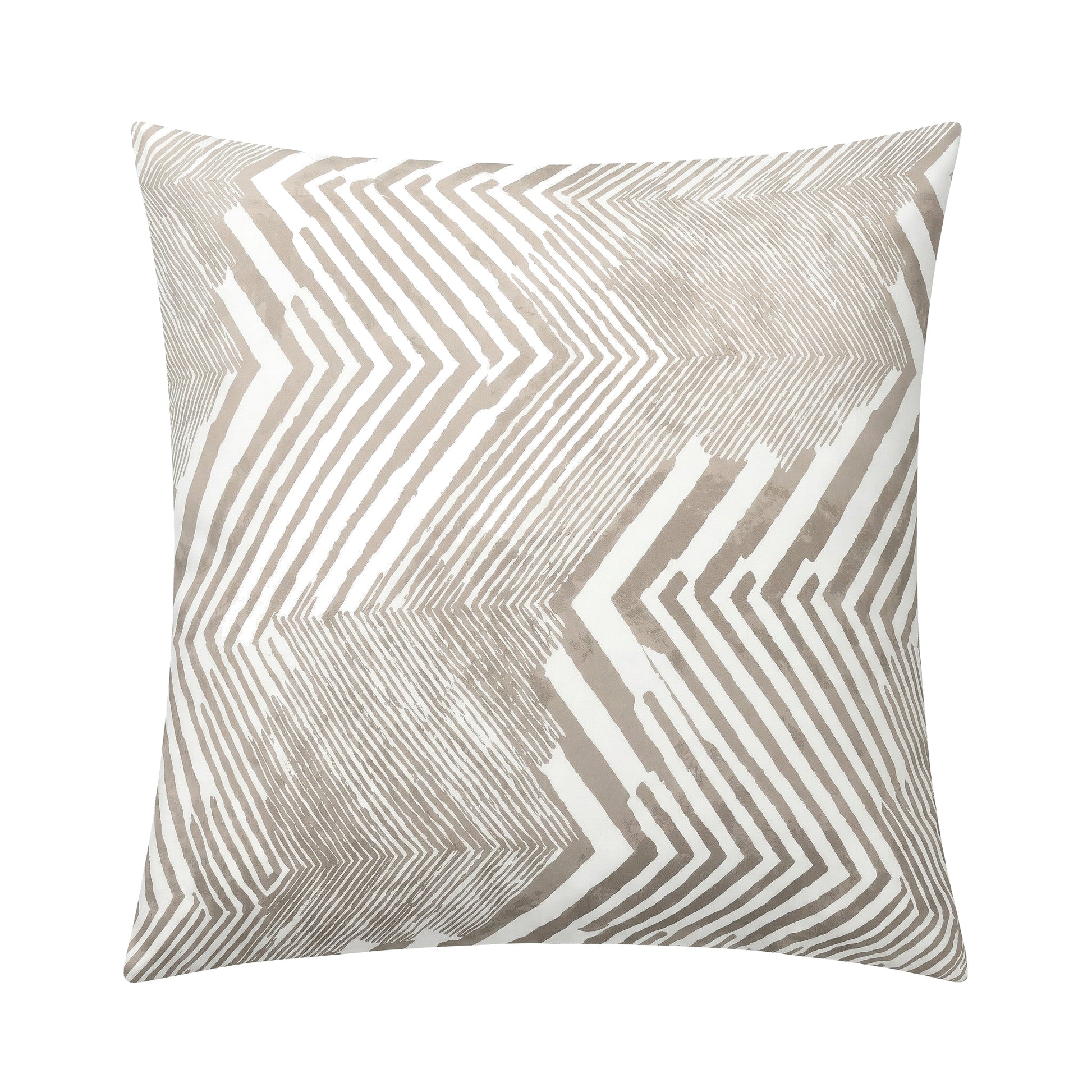 Weißer Kopfkissenüberzug mit beigem Zickzack-Linienmuster.