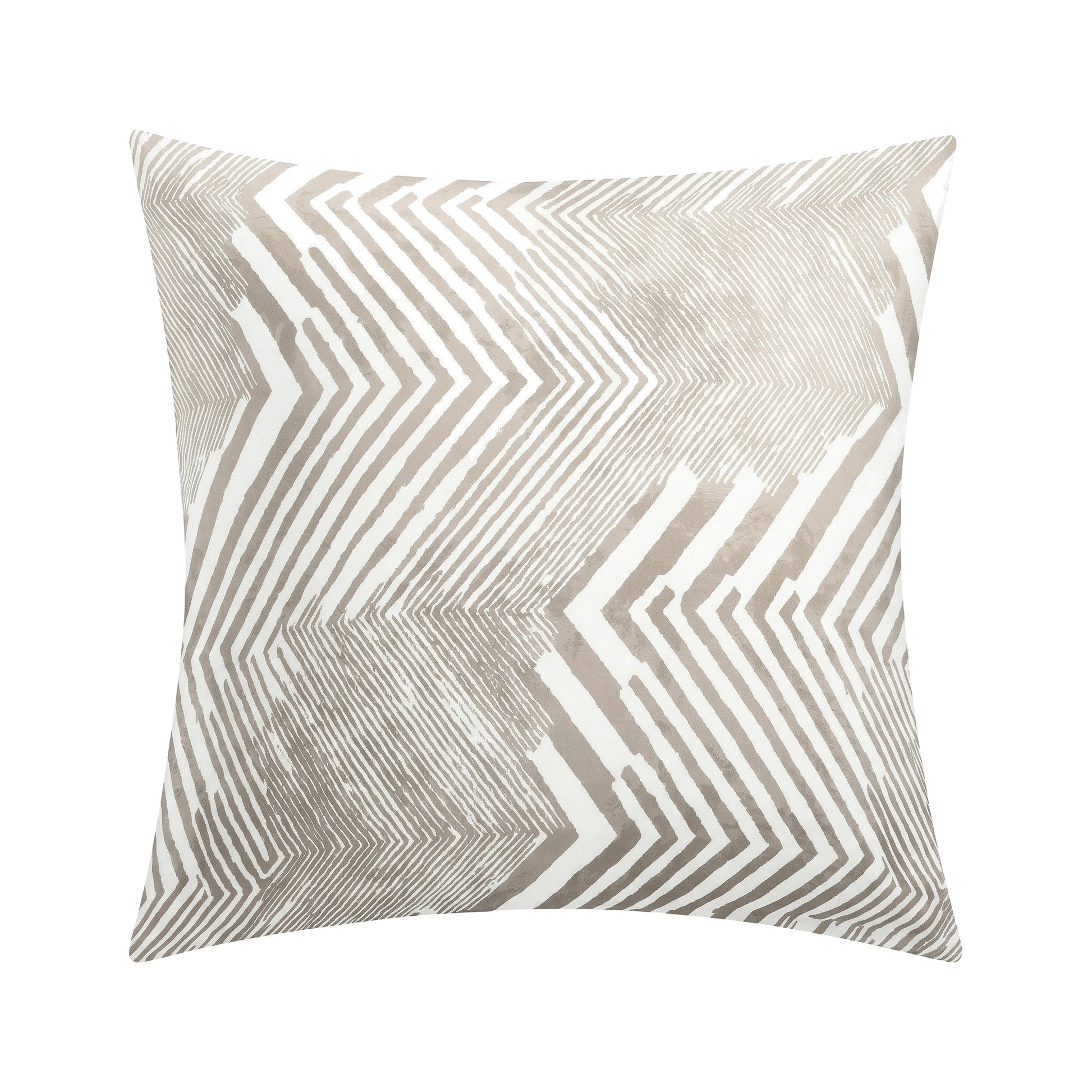 Weißer Kopfkissenüberzug mit beigem Zickzackmuster.