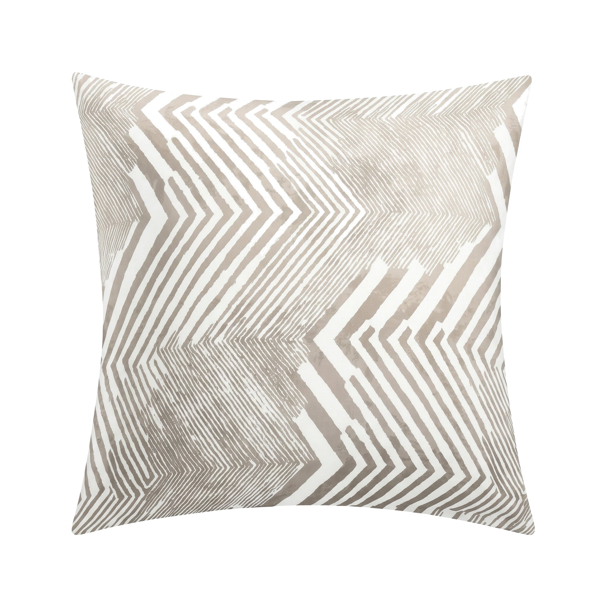 Weißer Kopfkissenüberzug mit beigem Zickzackmuster.