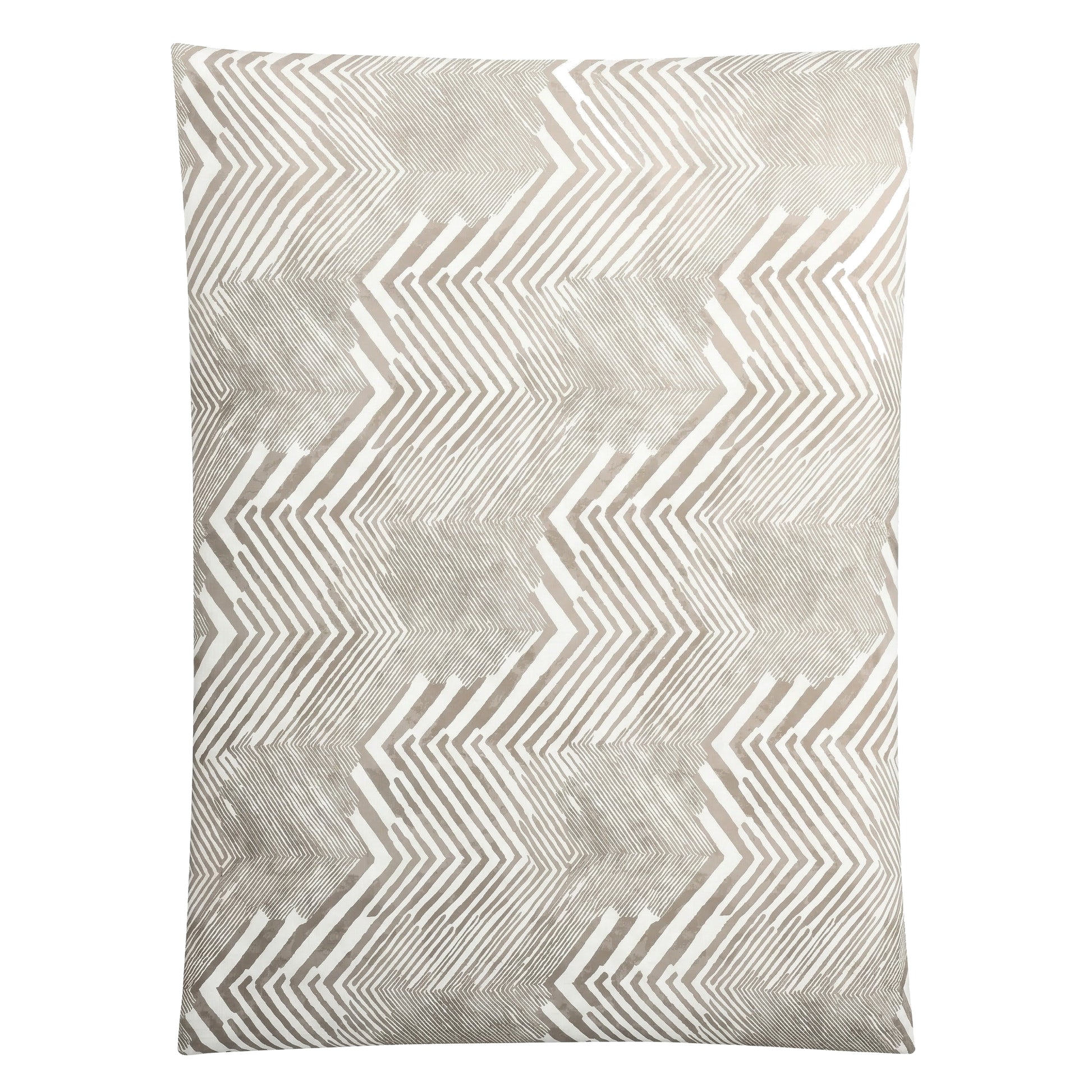 Beige-weiße Bettwäsche mit grafischem Zickzackmuster.