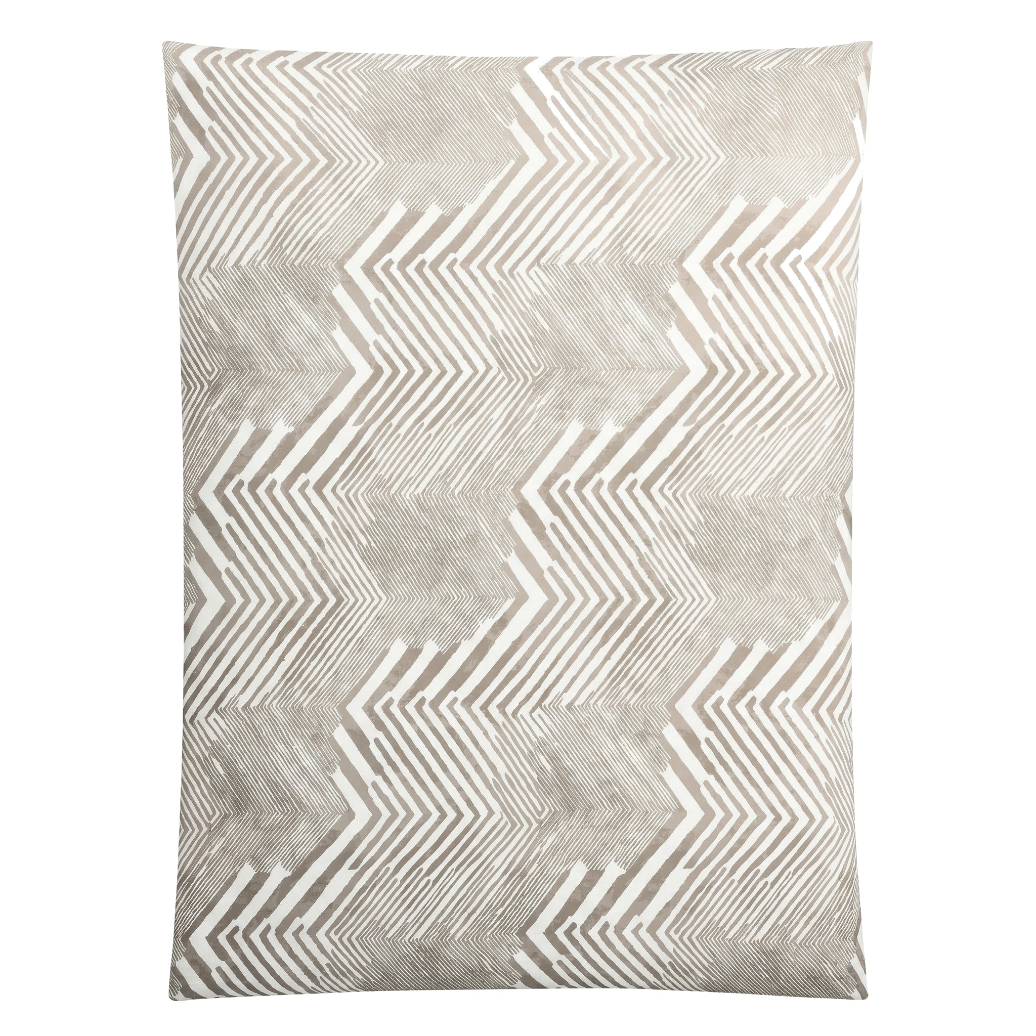Beige-weiße Bettwäsche mit grafischem Zickzackmuster.