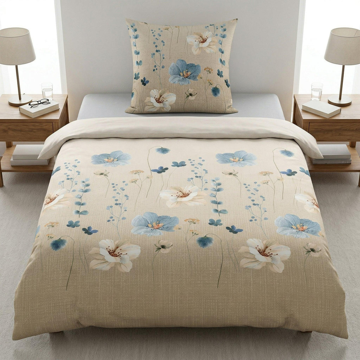 Bettwäsche Satin MALVA Sandbeige 135 x 200 cm und 80 x 80 cm – Kleine Wolke
