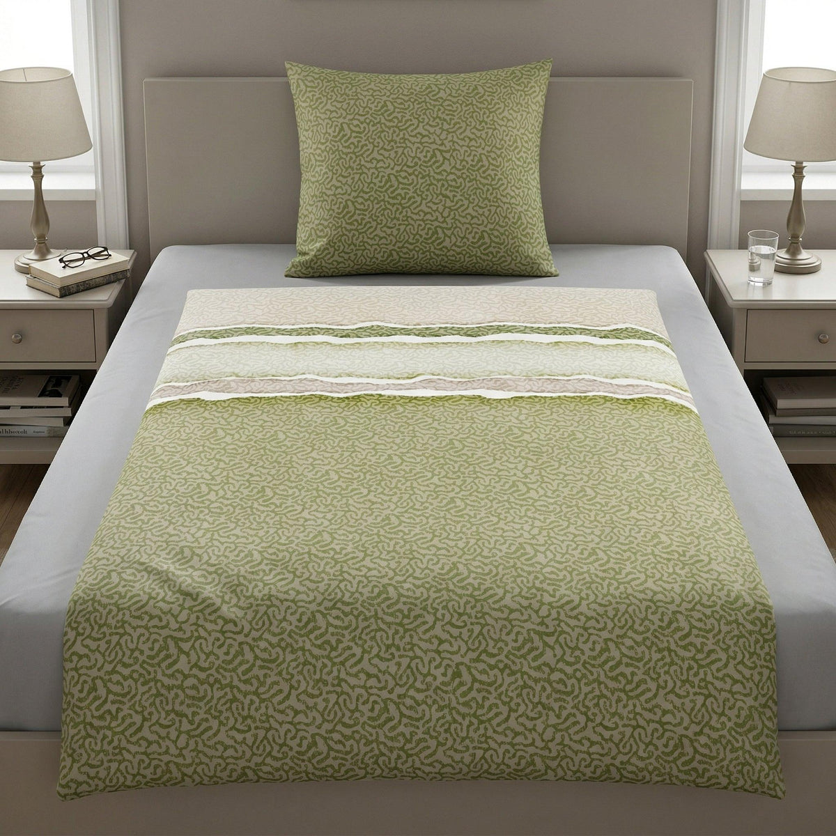 Bettwäsche Satin MAREA Dill 135 x 200 cm und 80 x 80 cm – Kleine Wolke