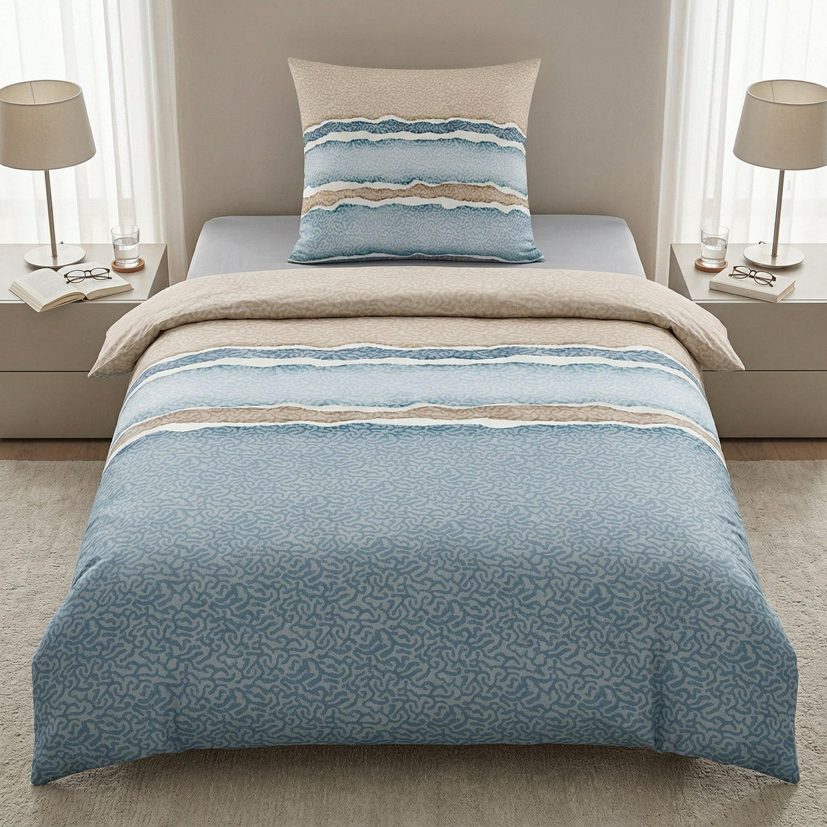 Bettwäsche Satin MAREA Mare 155 x 220 cm und 80 x 80 cm – Kleine Wolke