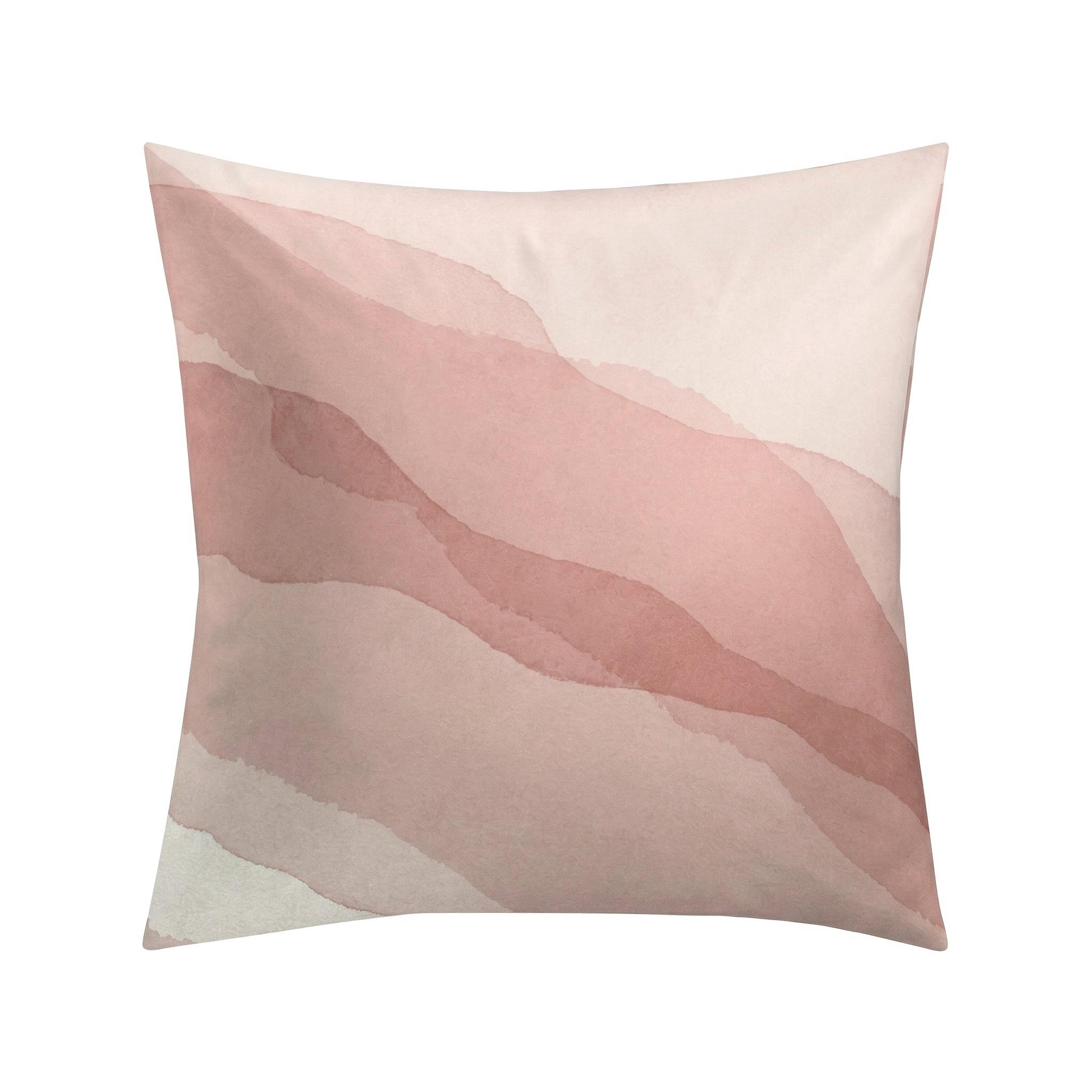 Kopfkissenüberzug in Rosa mit abstraktem Aquarellmuster.