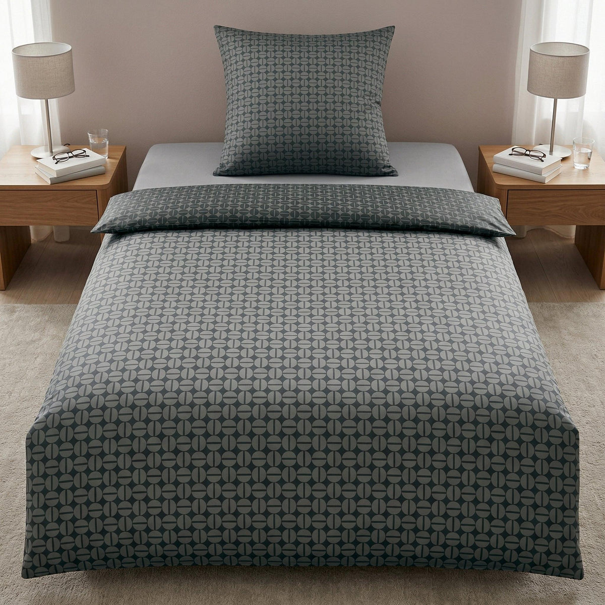 Bettwäsche Satin PUNTO Anthrazit 135 x 200 cm und 80 x 80 cm – Kleine Wolke