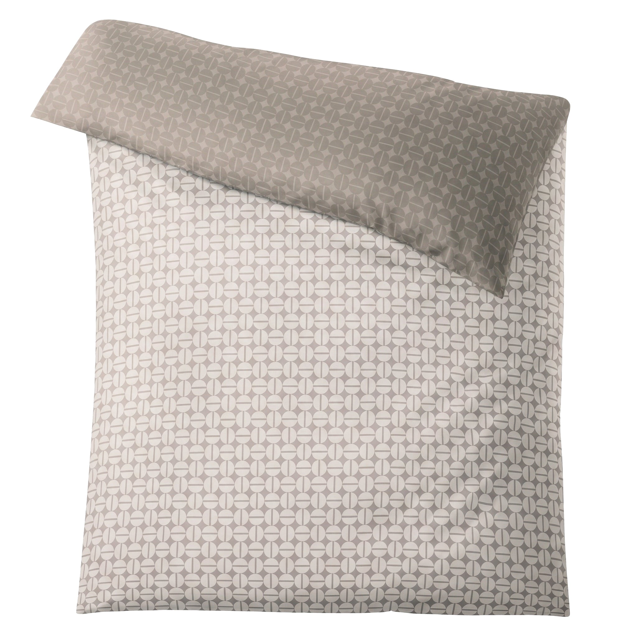Beige Bettwäsche mit grafischem Kreismuster in Taupe.