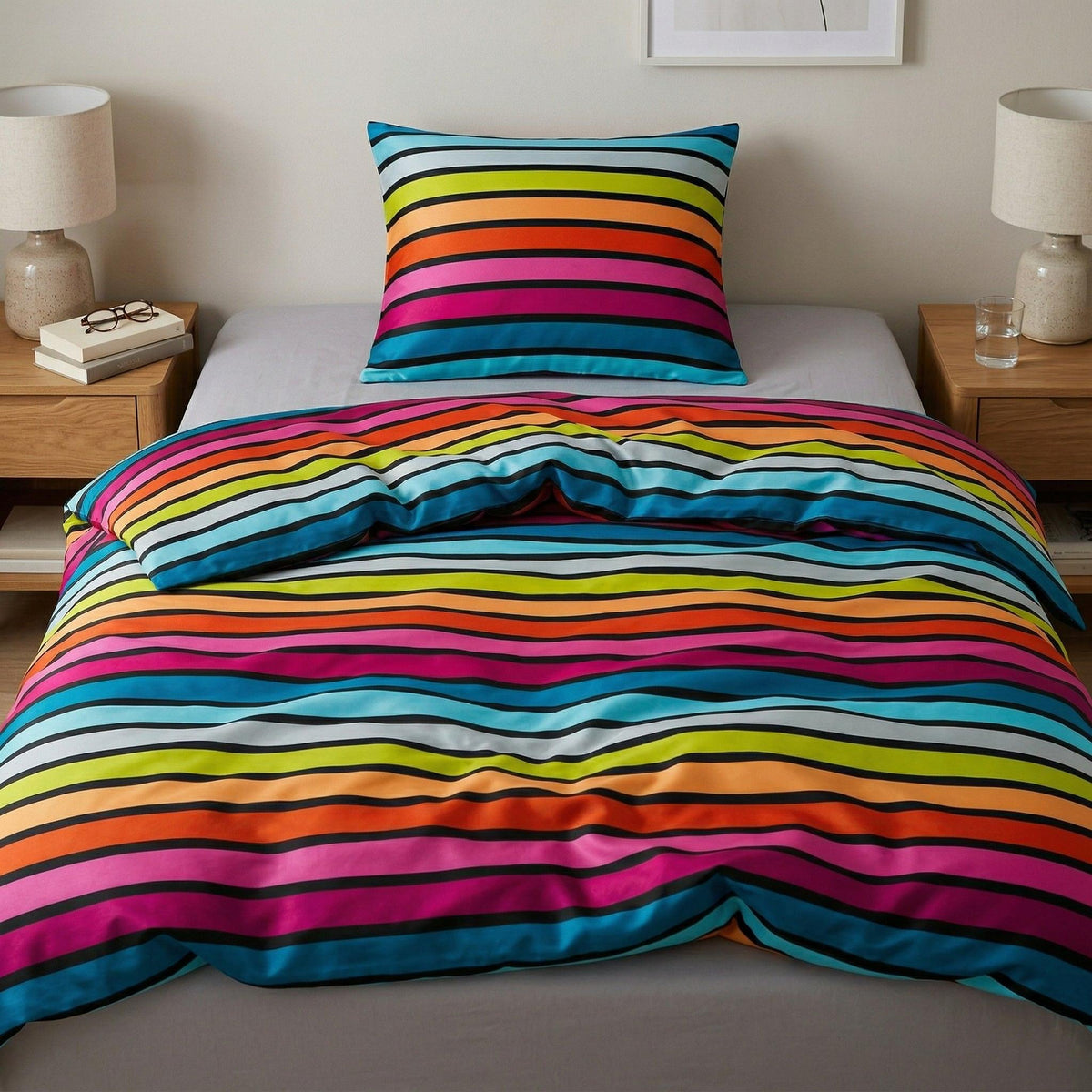 Bettwäsche Satin RIMINI Multicolor 135 x 200 cm und 80 x 80 cm – Kleine Wolke