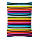 Bettwäsche mit bunten Querstreifen in Pink, Blau, Orange und Gelb.