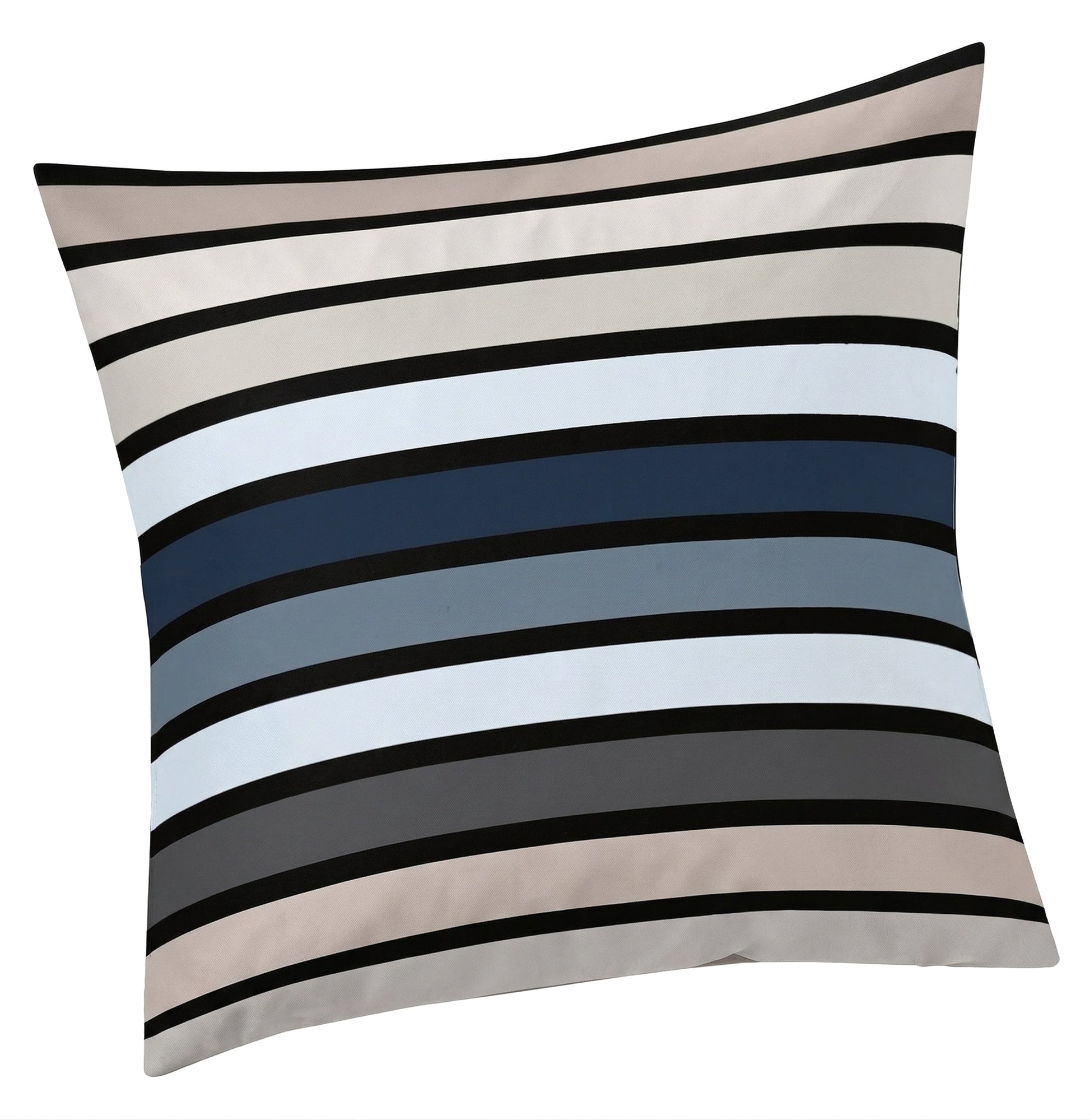 Kopfkissenüberzug mit breiten Streifen in Blau, Grau, Weiß.