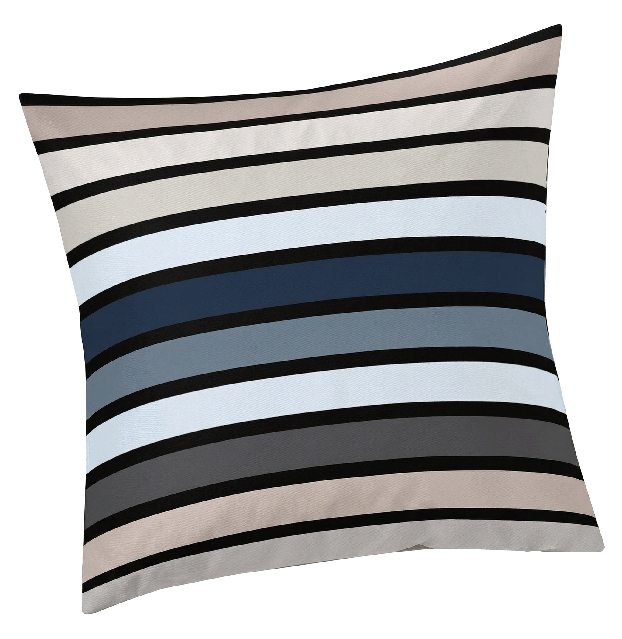Kopfkissenüberzug mit breiten Streifen in Blau, Grau, Weiß.
