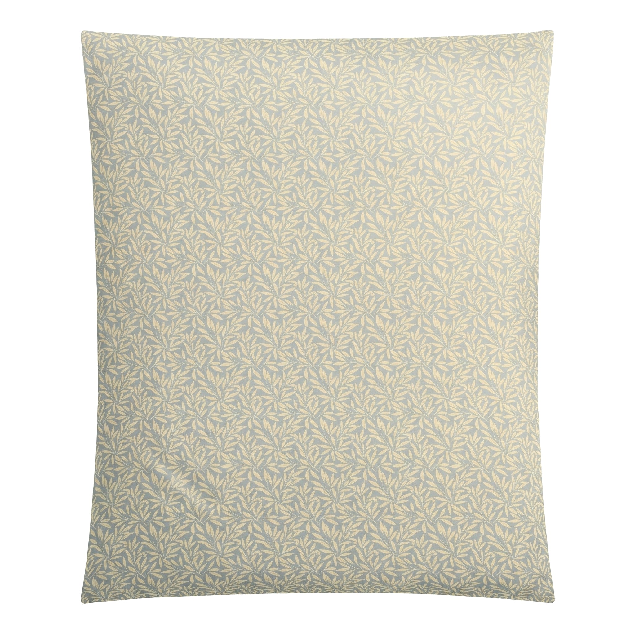 Beige Bettwäsche mit filigranem blauem Blättermuster.