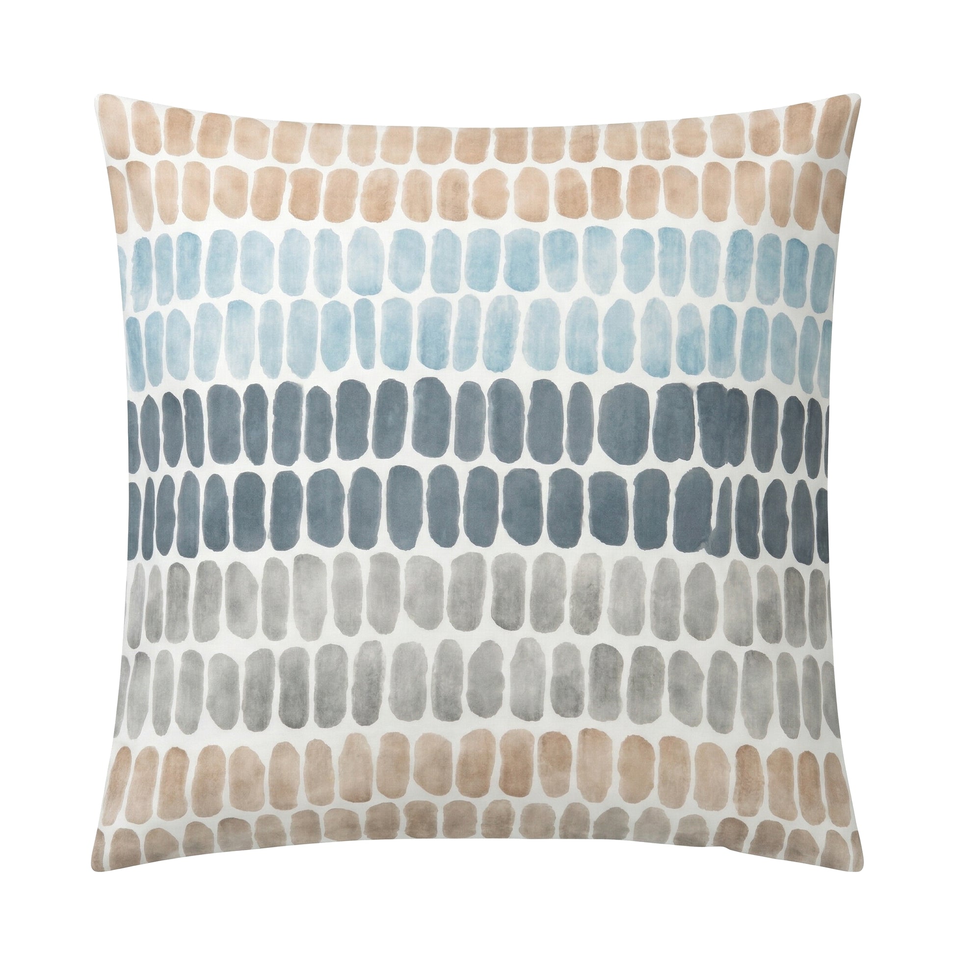 Weißer Kopfkissenüberzug mit Aquarell-Streifen in Blau und Beige.