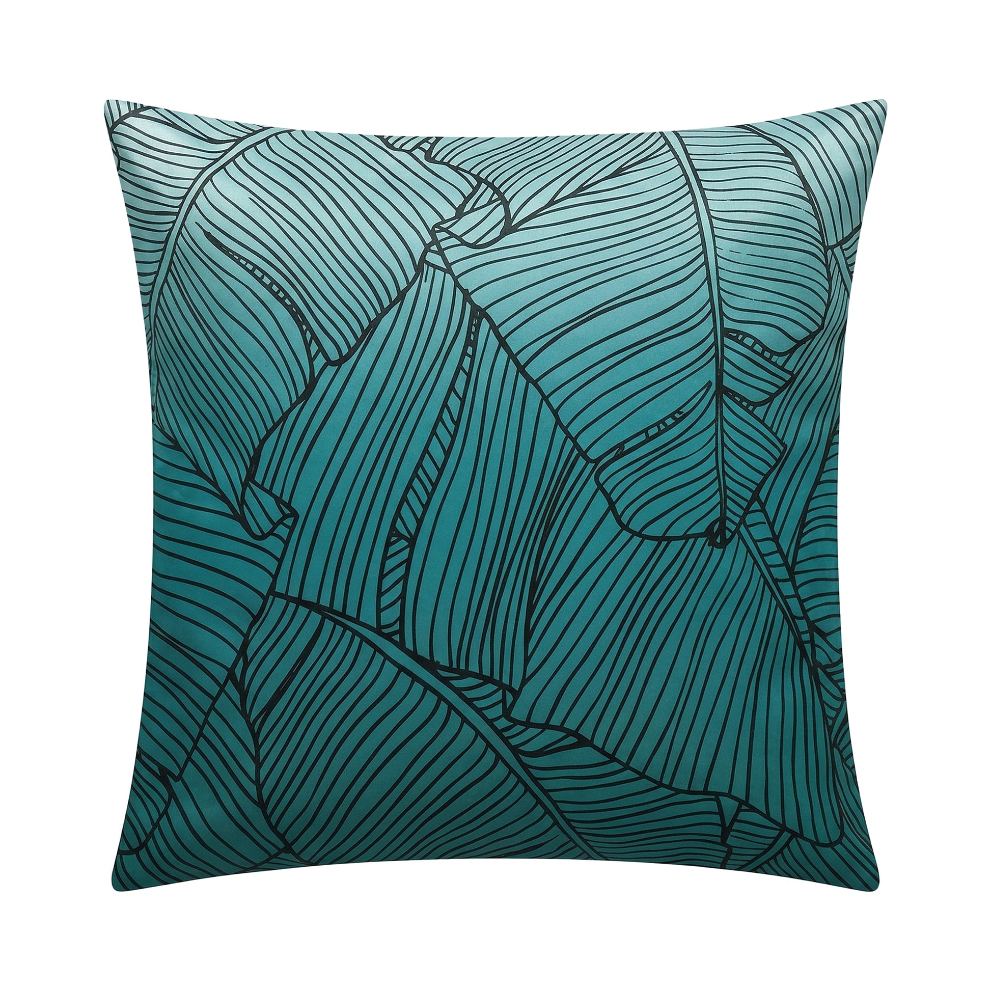 Türkiser Kopfkissenüberzug mit tropischem Blättermuster.