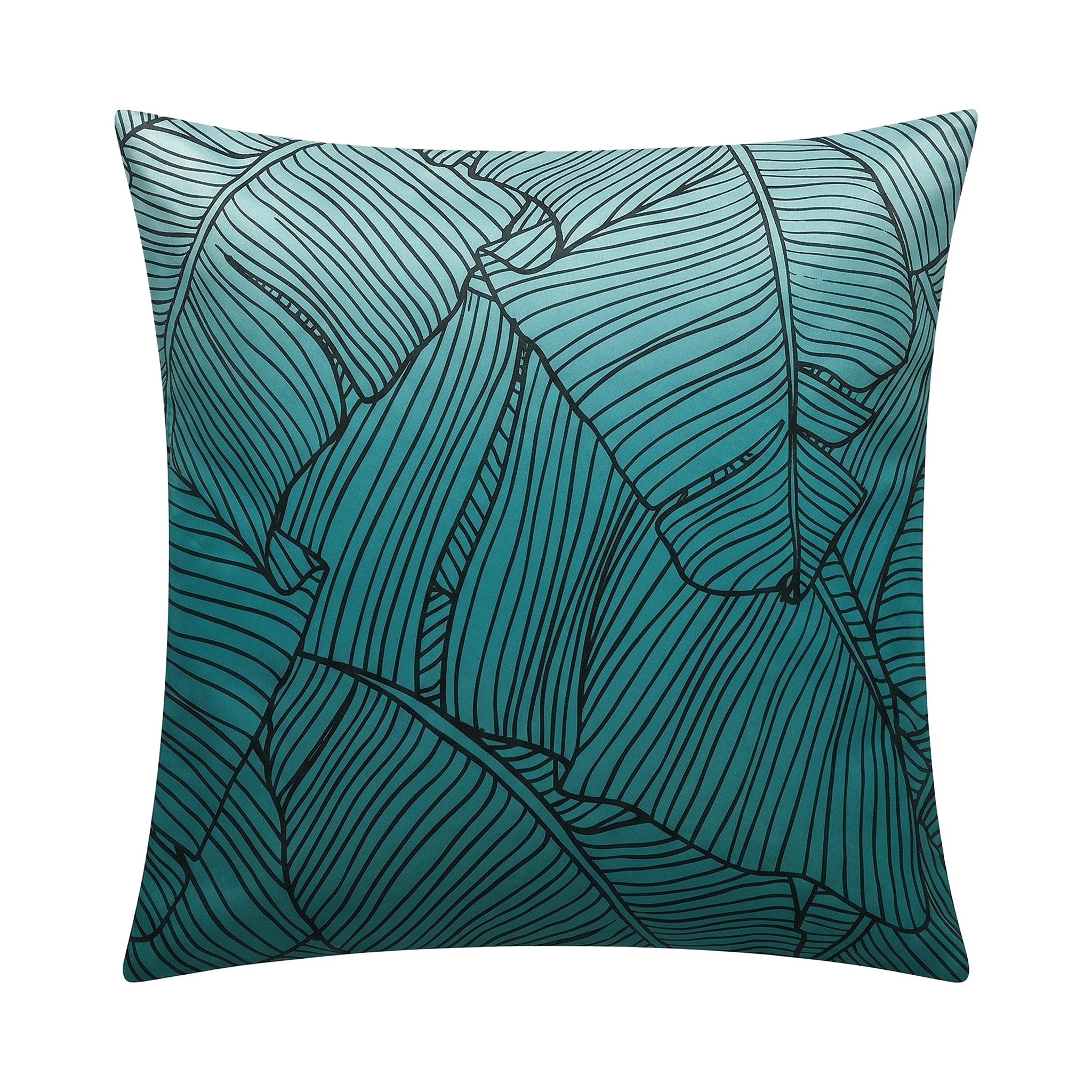 Türkiser Kopfkissenüberzug mit tropischem Blättermuster.