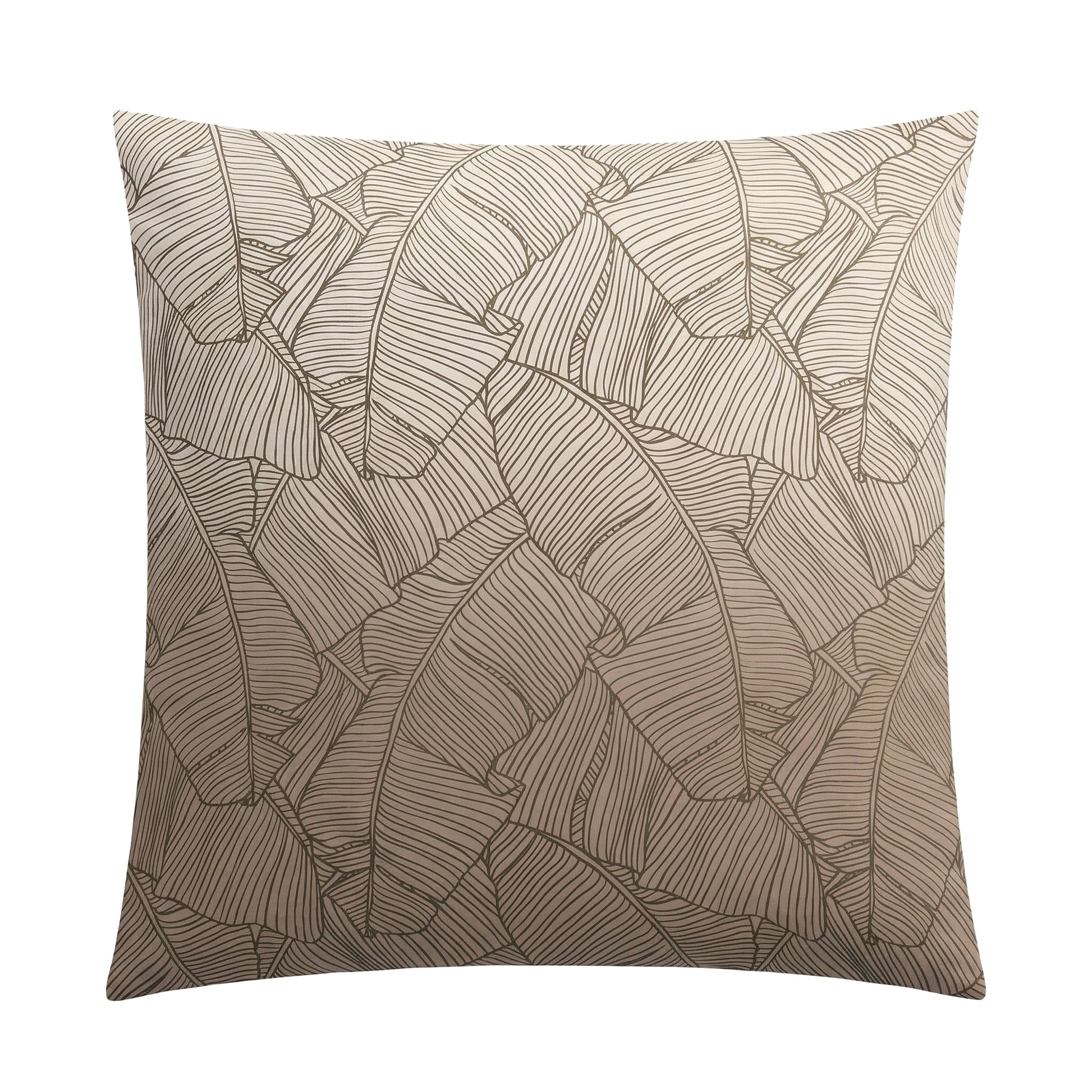 Beiger Kissenbezug mit stilisiertem Blättermuster in Braun.