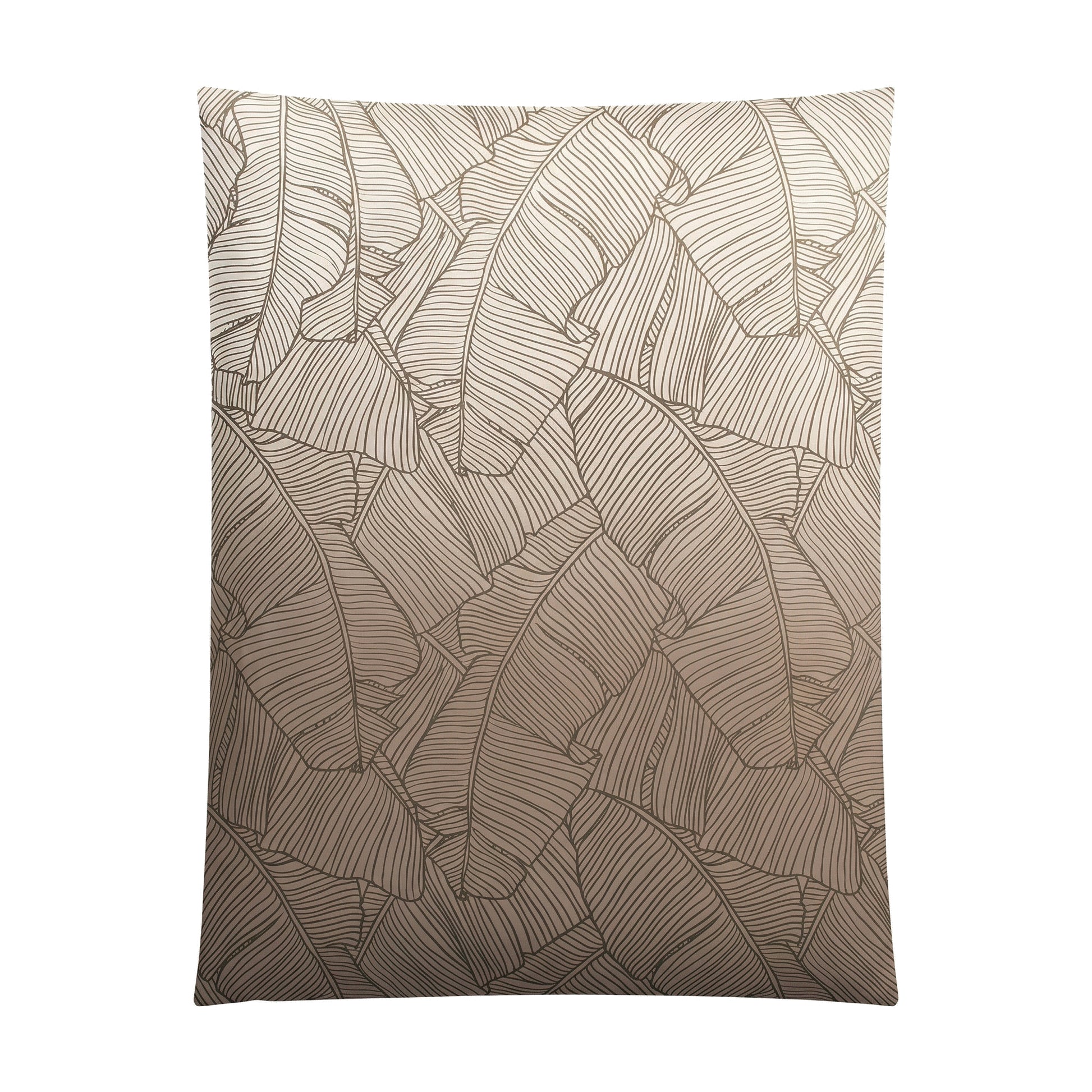 Beige Bettwäsche mit tropischem Blattmuster in feiner Linienoptik.