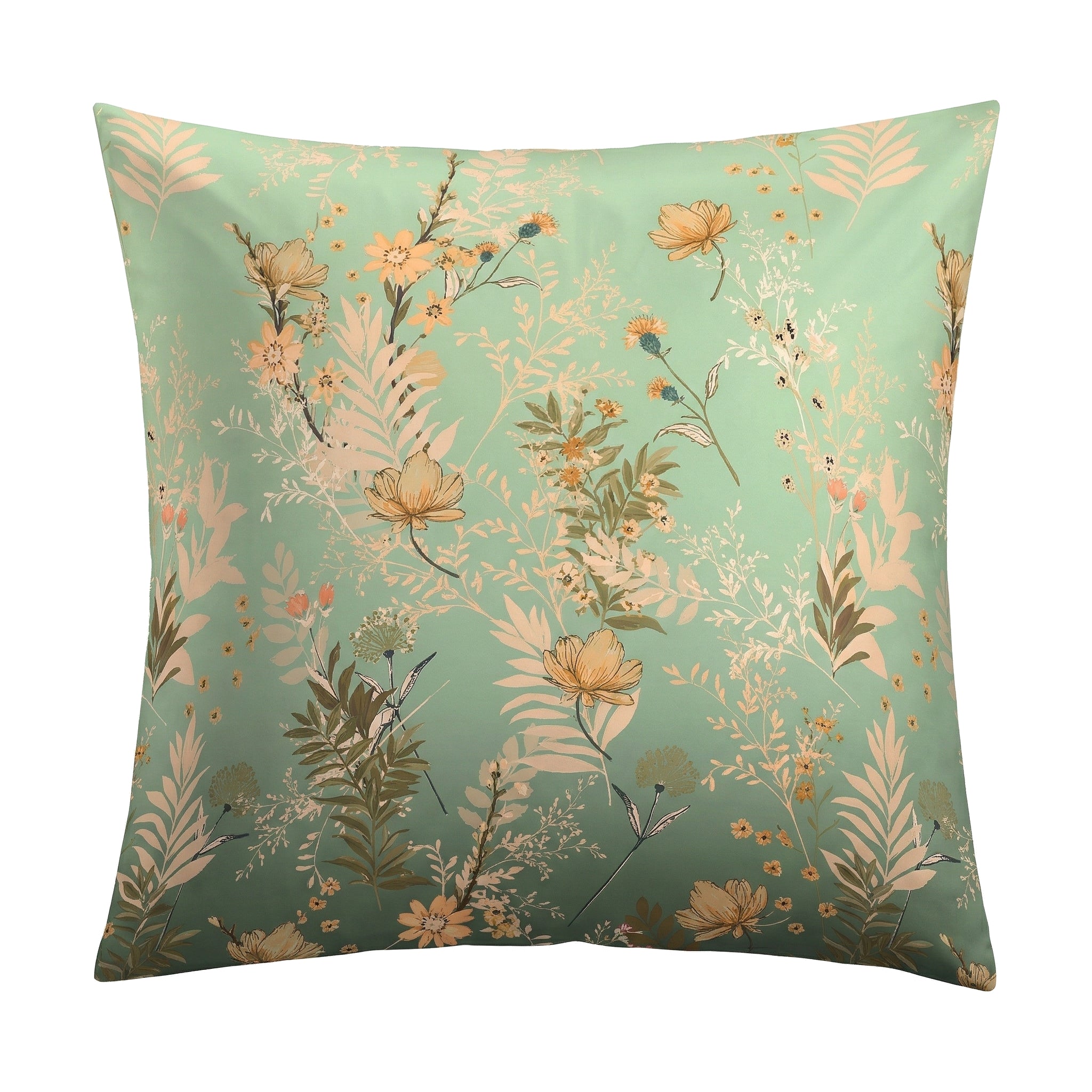 Kopfkissenüberzug in Mintgrün mit floralem Blättermuster.