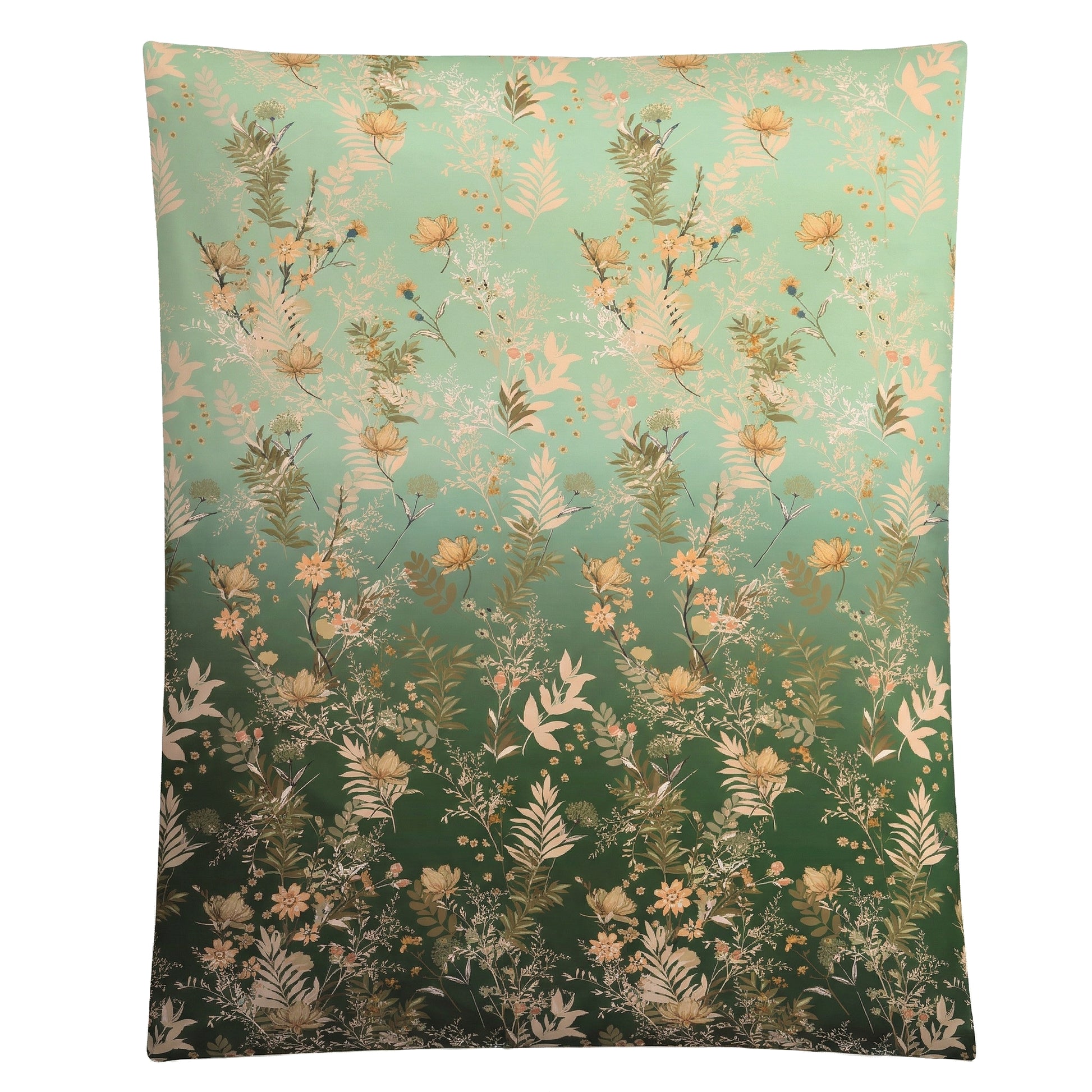 Bettwäsche mit floralem Muster in Mintgrün und Dunkelgrün.