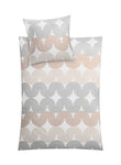 Bettwäsche-Set mit Kissen, Wellenmuster in Beige und Grau auf Weiß
