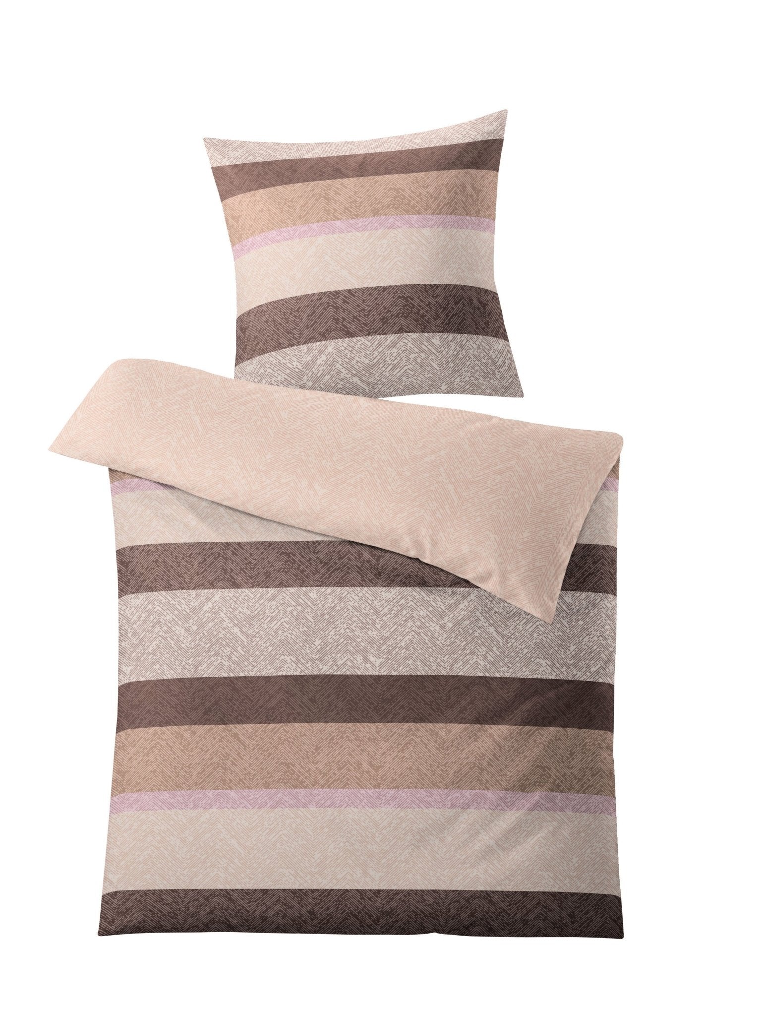 Bettwäsche-Set mit Kissen und Decke in beige-braunen und rosa Streifen